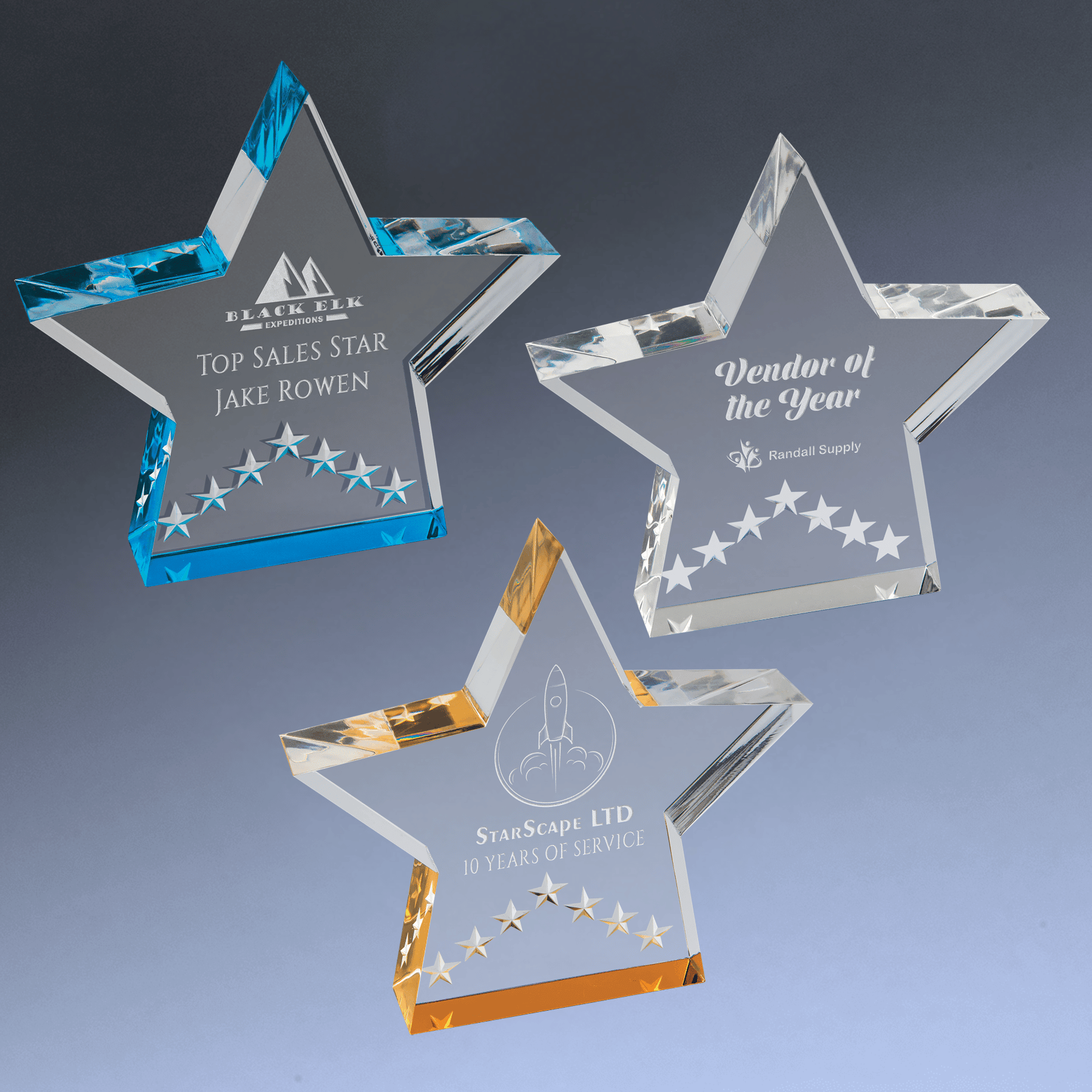 Color Edge Star Acrylic Performance Award - Self-Standing in 3 Colors Blue / 5"