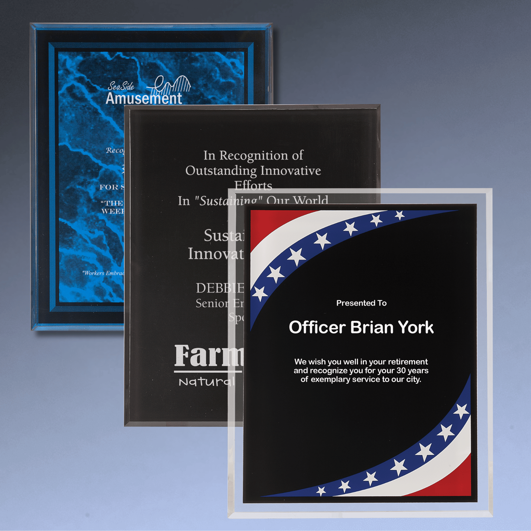 Acrylic Award Plaque – Marble, Stars & Stripes or Solid Black