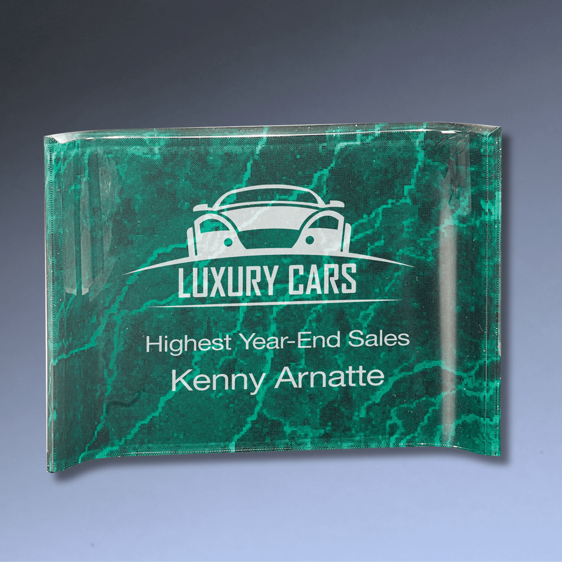 Custom Engraved Marbleized Acrylic Crescent Awards – 1" Thick Acrylic Blue / 6" x 4"