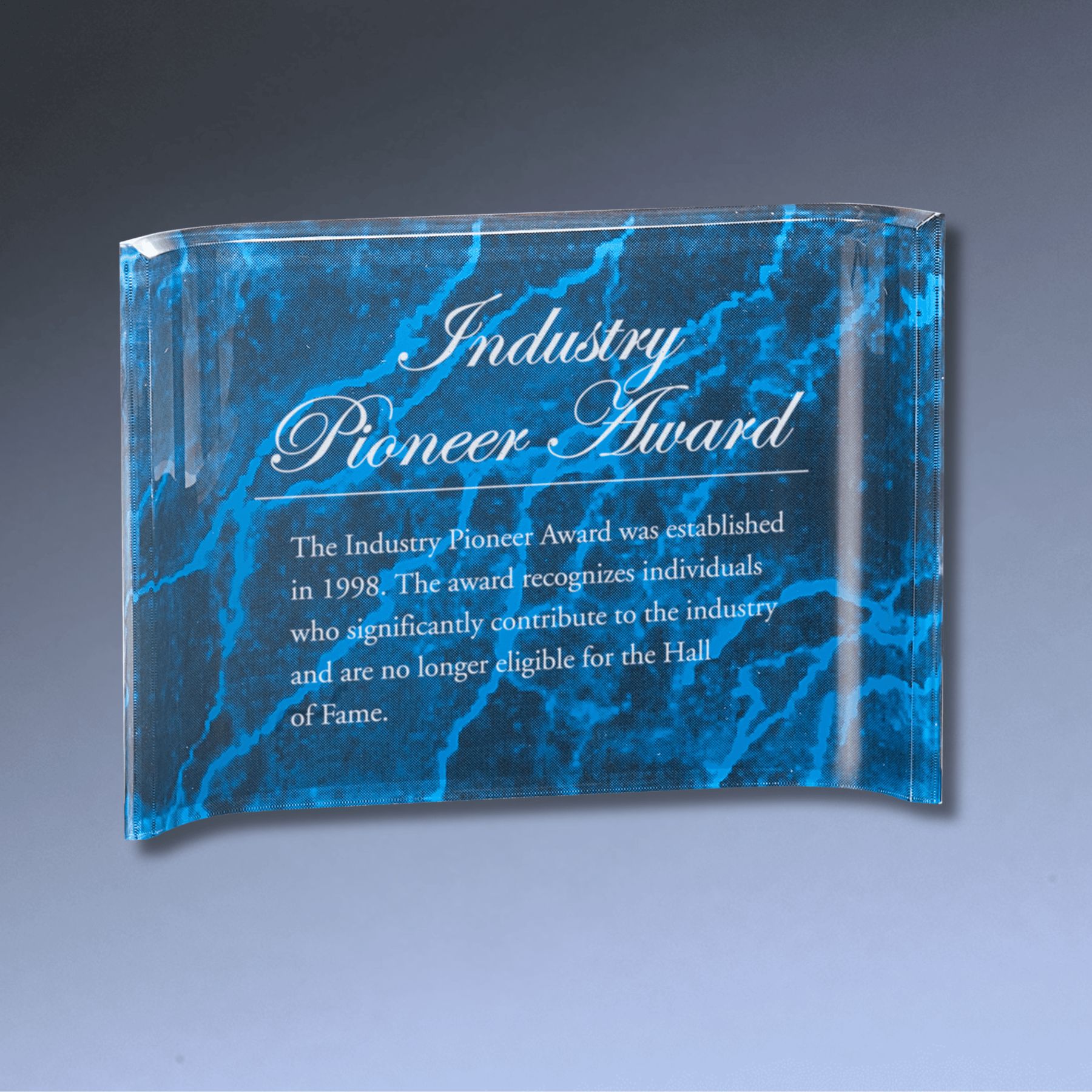 Custom Engraved Marbleized Acrylic Crescent Awards – 1" Thick Acrylic Blue / 6" x 4"