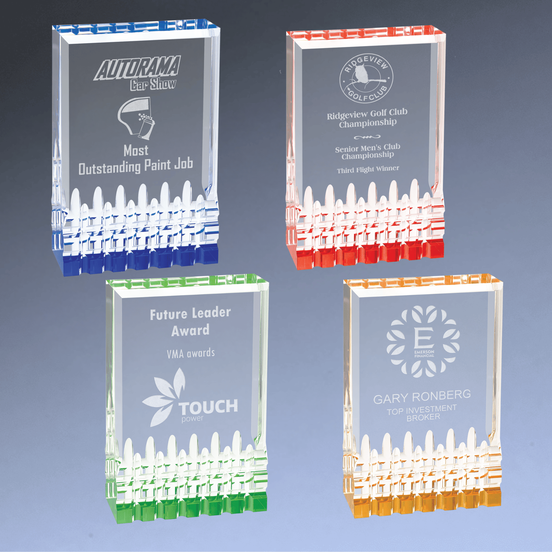 Mirage Acrylic Awards in Four Reflective Colors