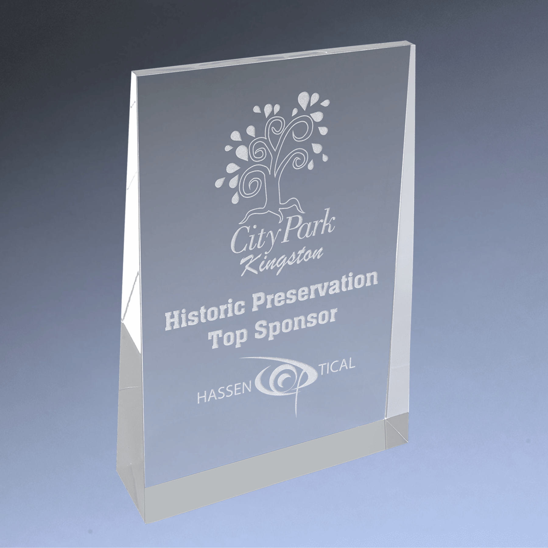 Acrylic Wedge Awards with Blue, Gold or Silver Accents