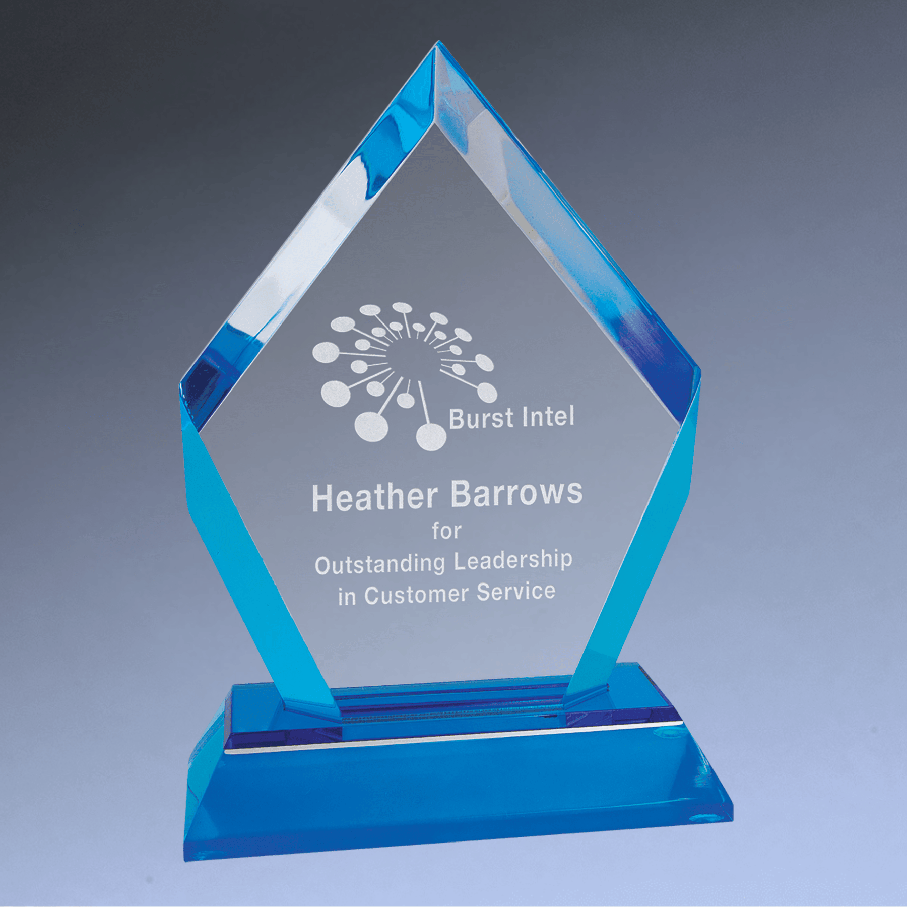 Diamond Impress Acrylic Award with Frosted Colored Base Blue / 6"