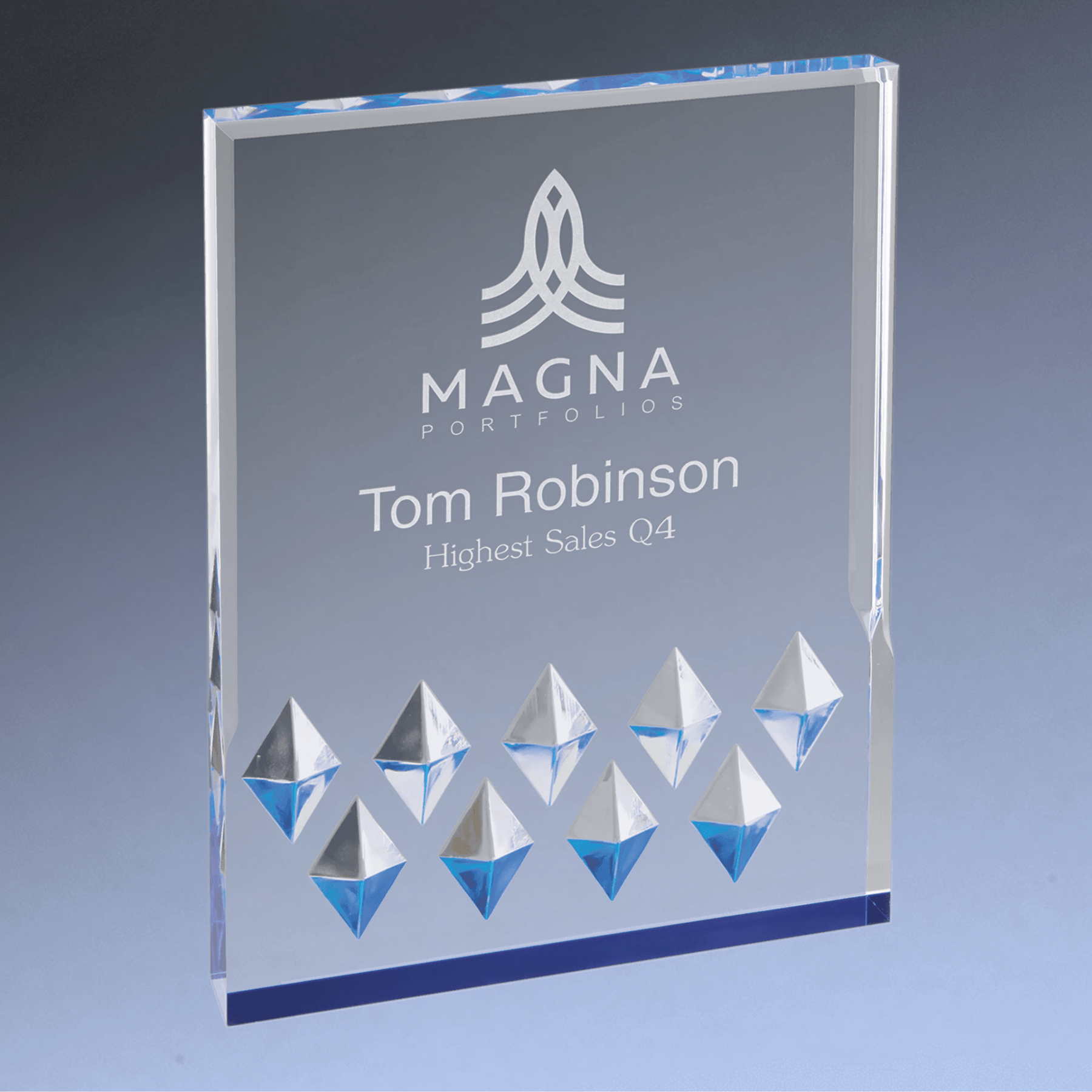 Diamond Mirage Acrylic Awards - Custom Engraved with Color Accents Blue / 4" x 6"