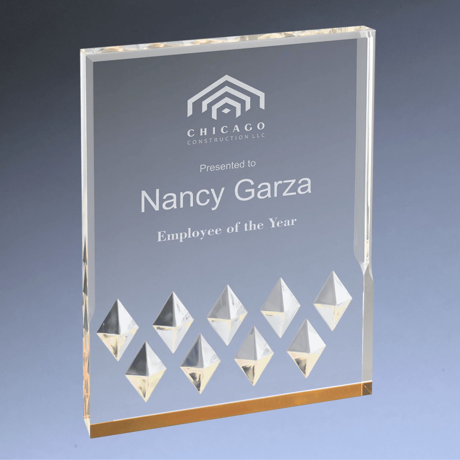 Diamond Mirage Acrylic Awards - Custom Engraved with Color Accents Gold / 4" x 6"