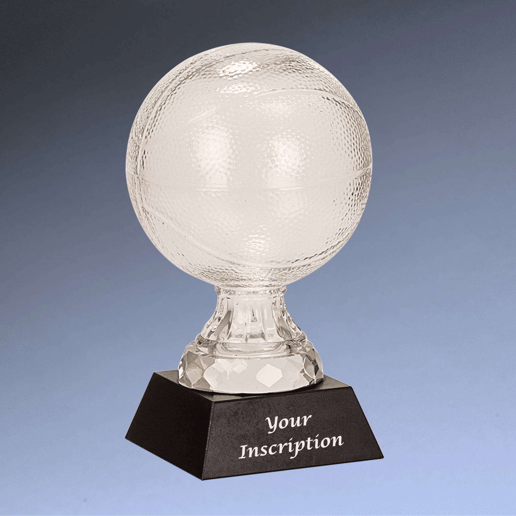 Glass Basketball Trophy with Black Marble Base - Custom Engraved