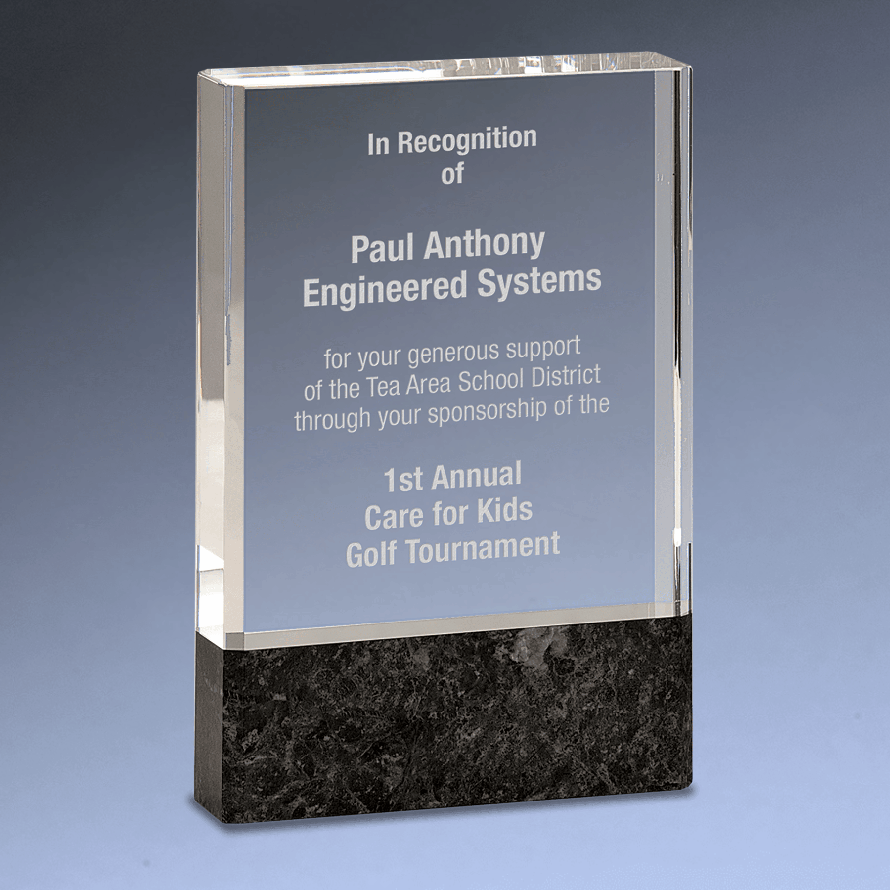 Fusion Crystal Award with Black Marble Base