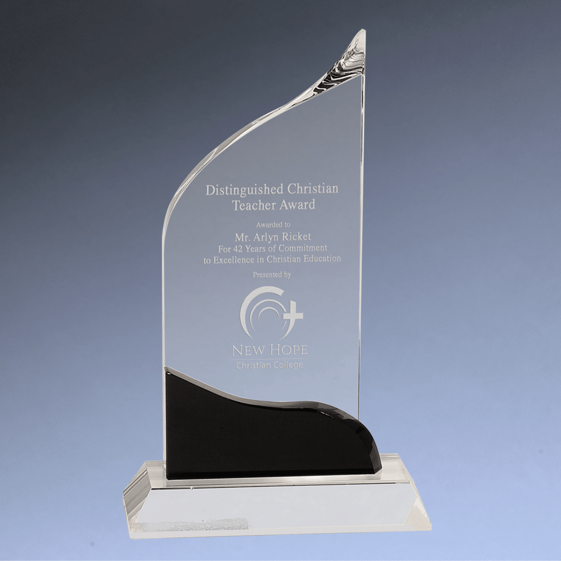 Crystal Wave Award with Black Decorative Accents and Clear Base