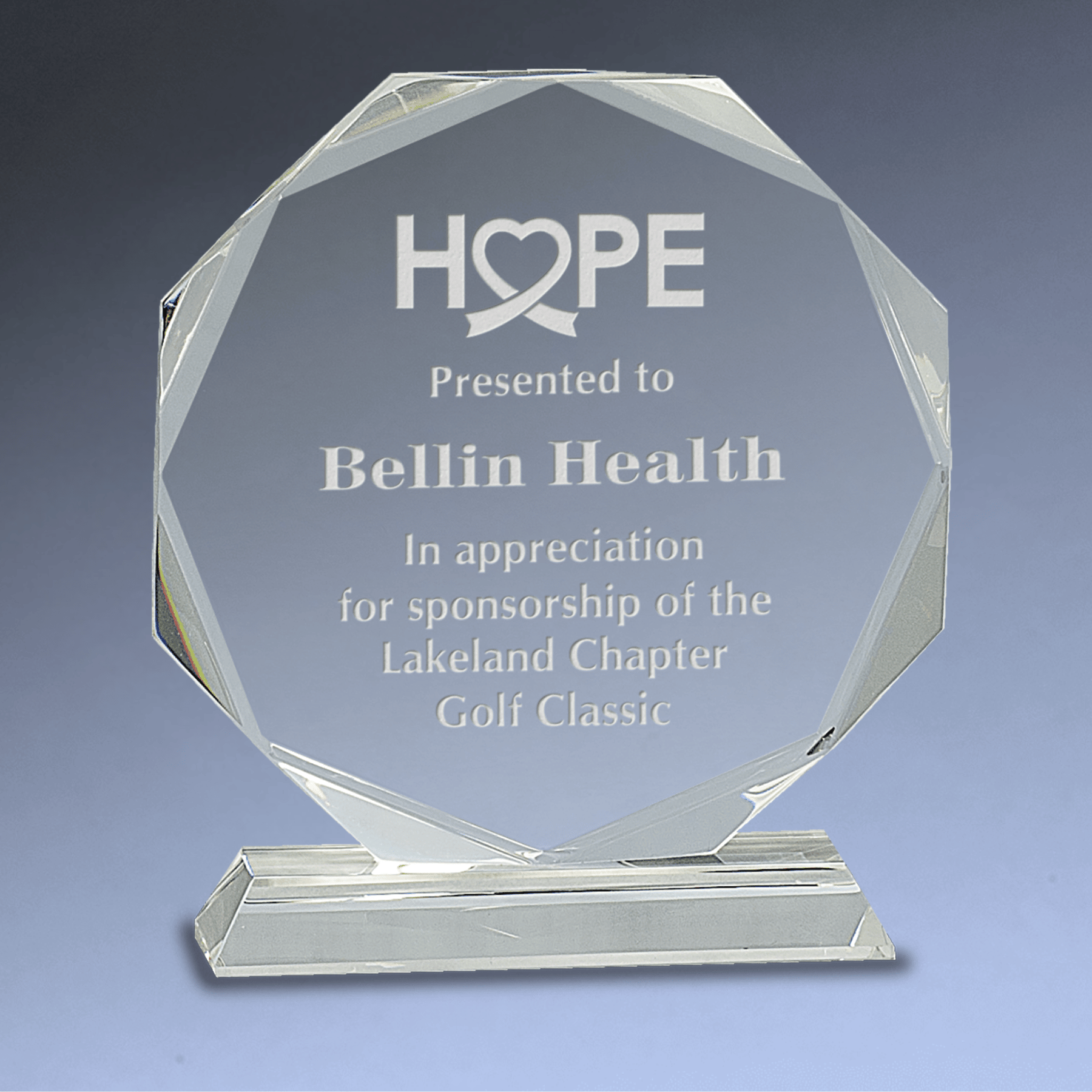Clear Crystal Octagon Award on Pedestal Base