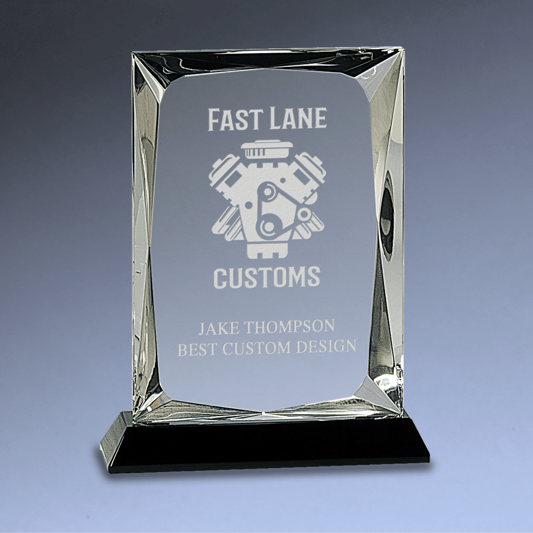 Hand-Carved Crystal Rectangle Award with Clear or Black Crystal Base