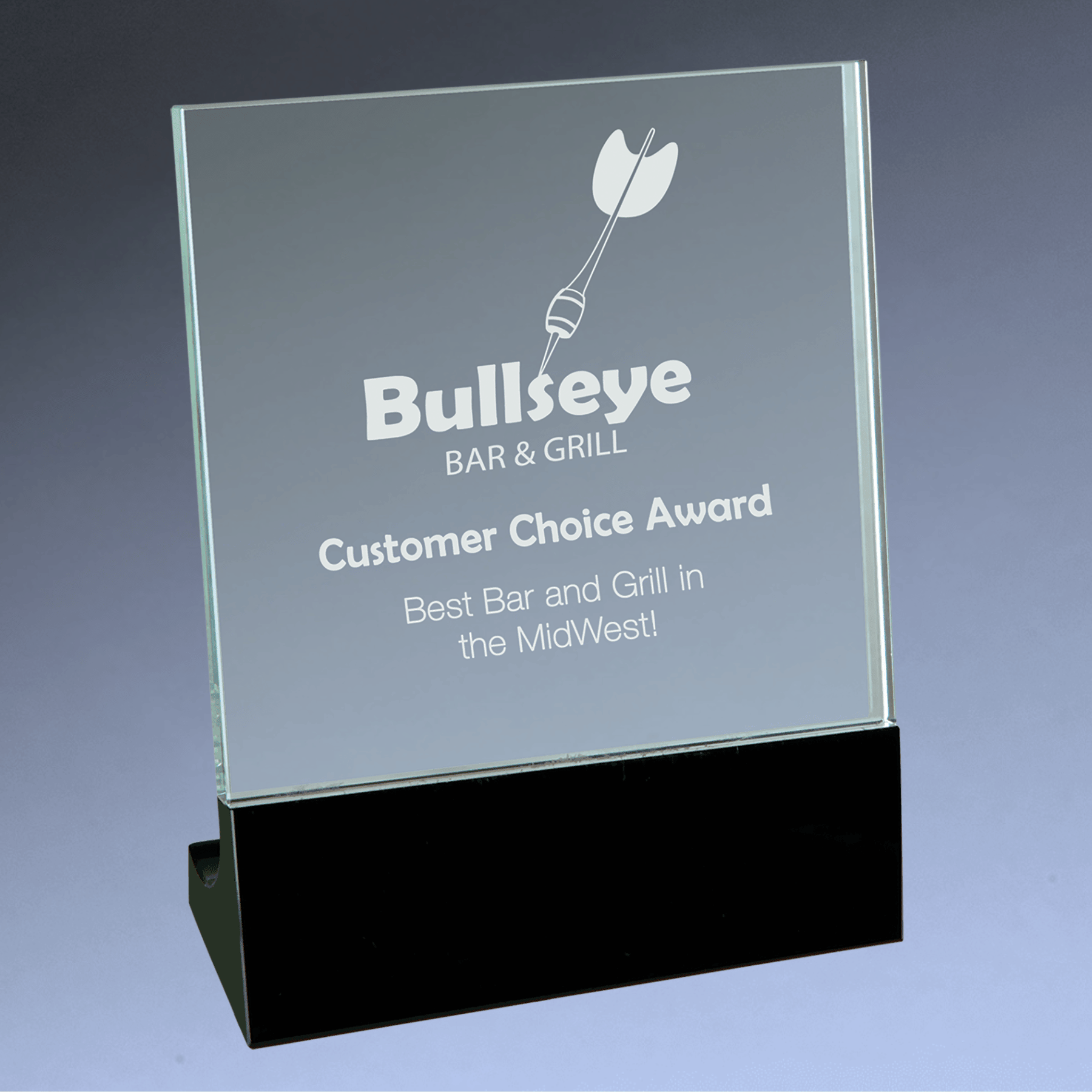 Glass Stand Up Award Plaques with Black Accents