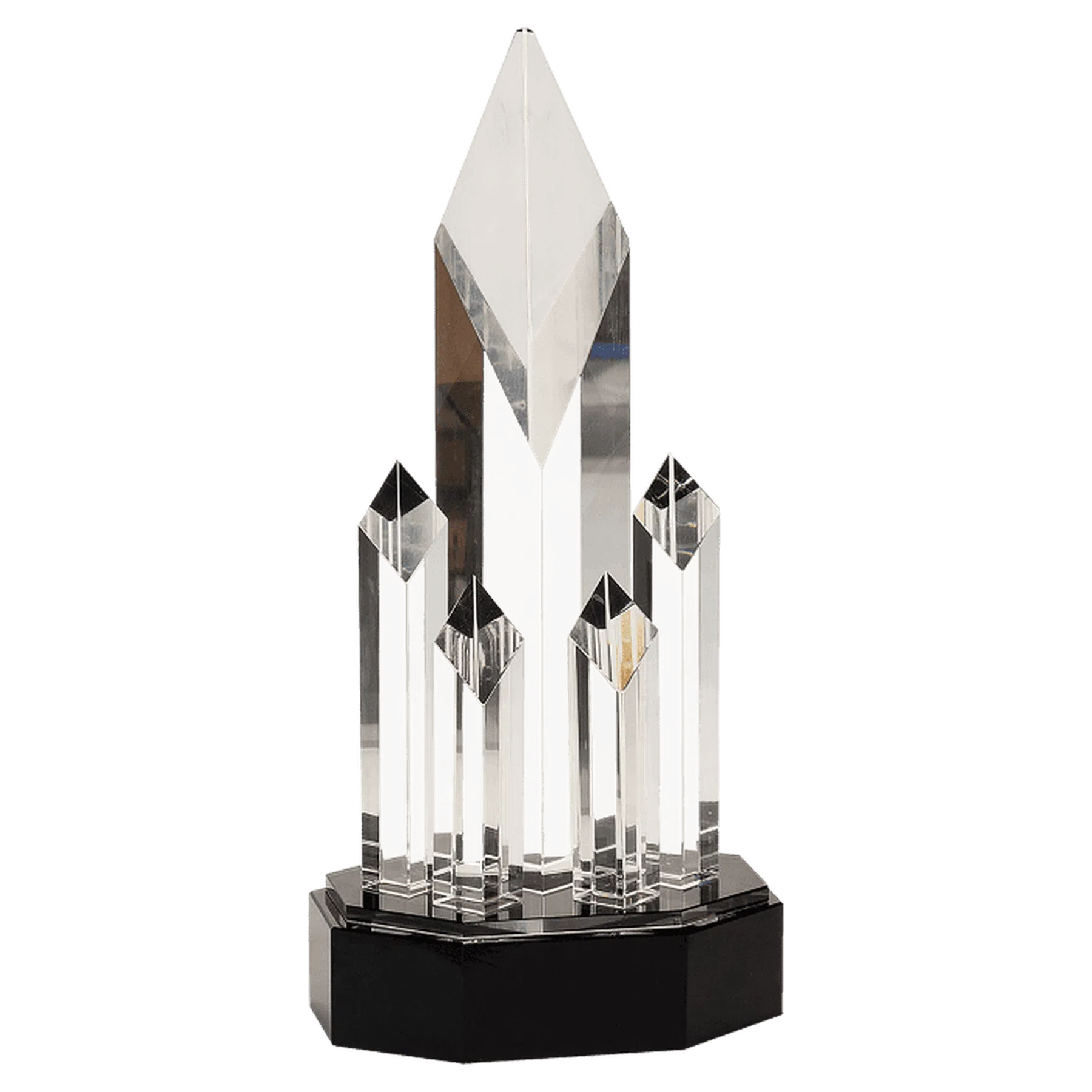 Optic Crystal 5 Rising Diamonds on Black Pedestal Base