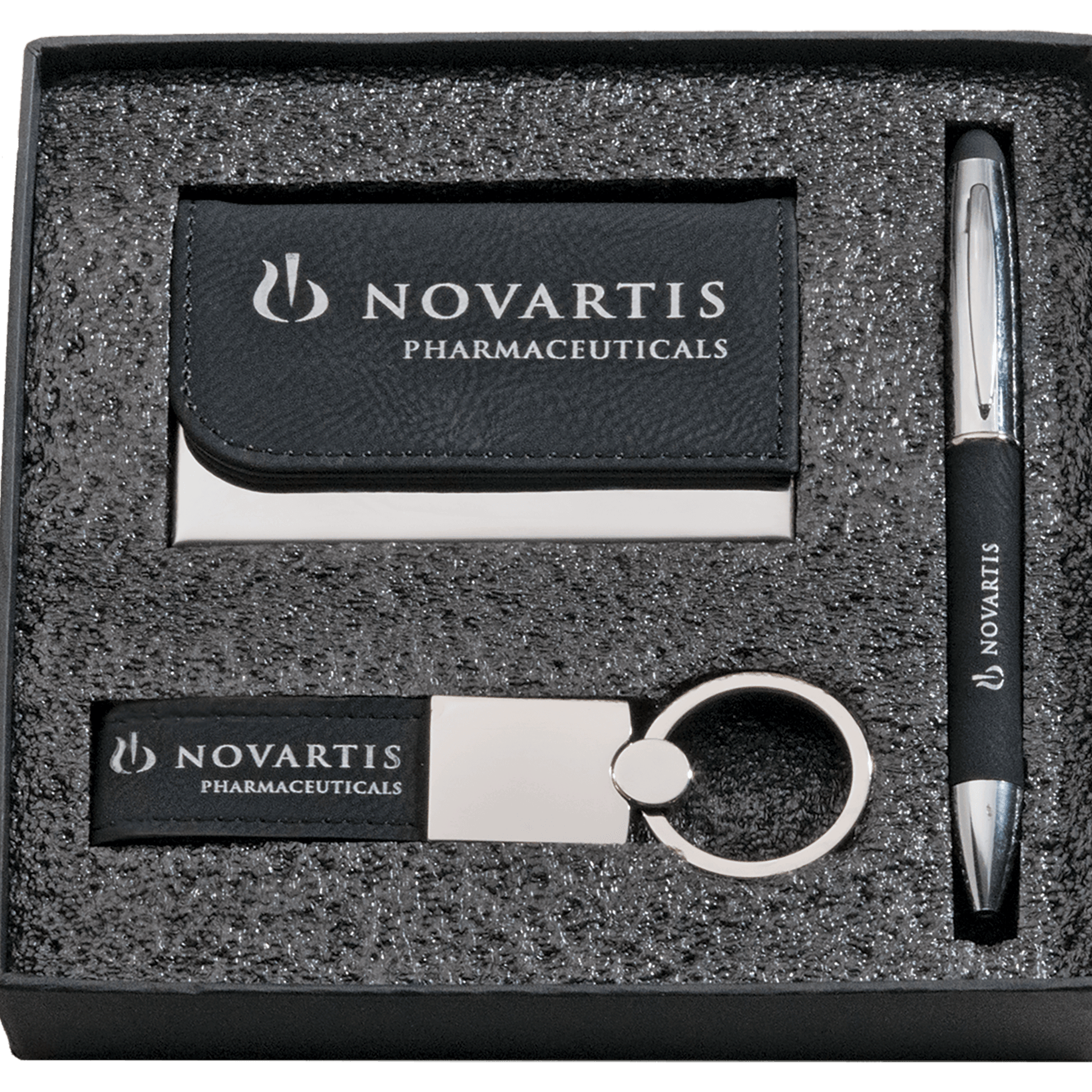 Personalized Business Card Gift Sets - Engraved Professional Gifts Black Leatherette