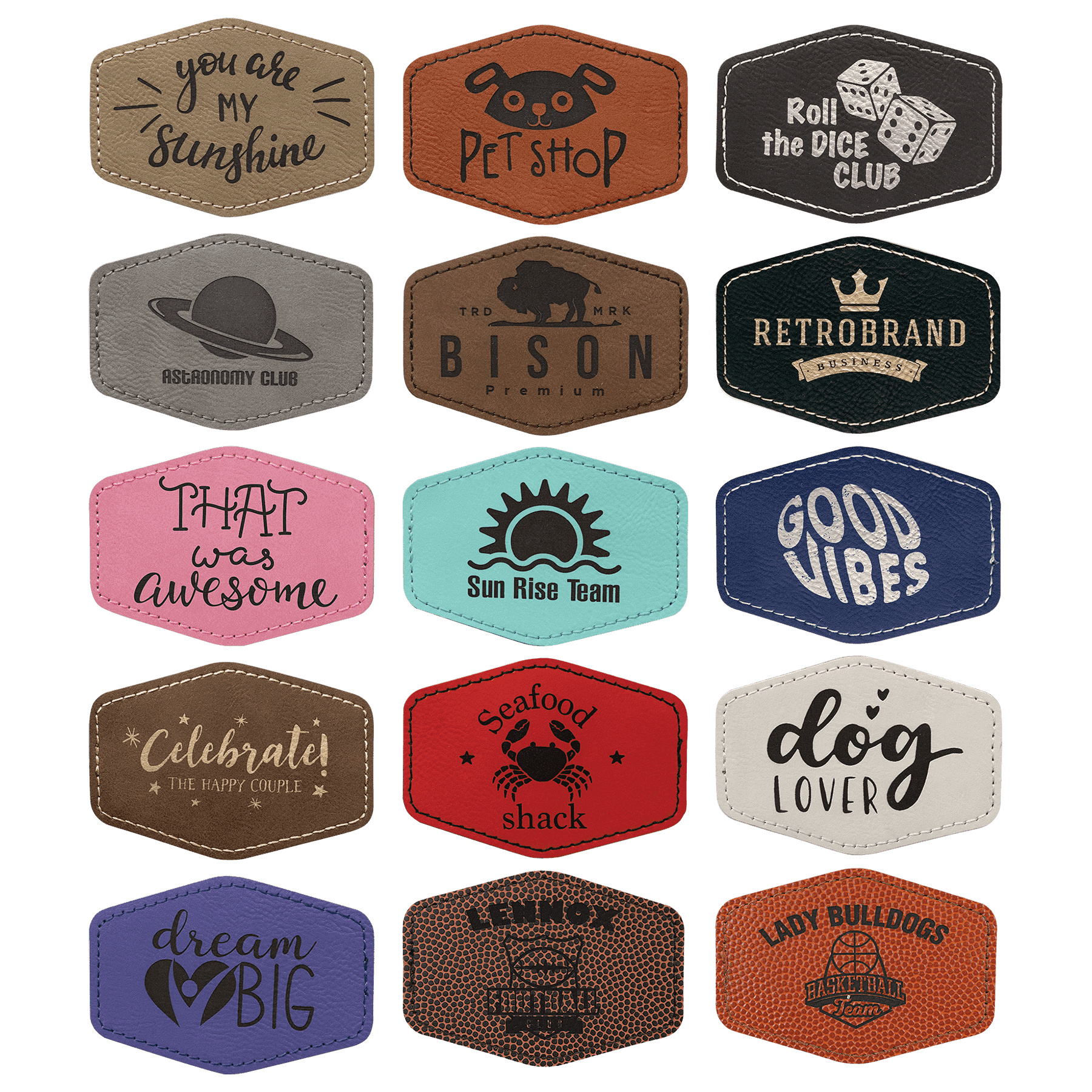 Personalized Patches in Self-Adhesive Leatherette  - Hexagon 3 1/2" x 2 1/2"