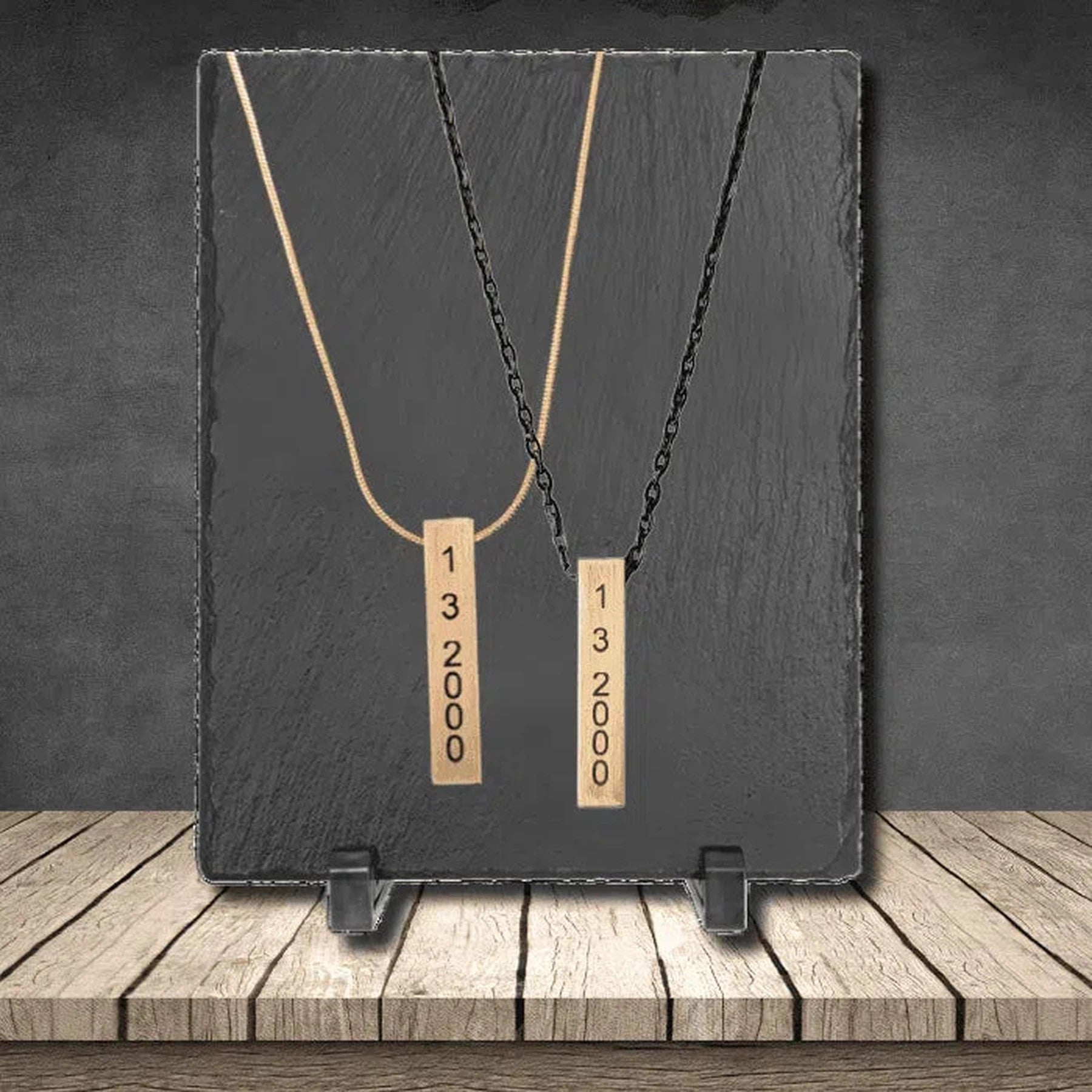 Personalized 3D Brass Necklace Rectangle (Gold or Black Chain)