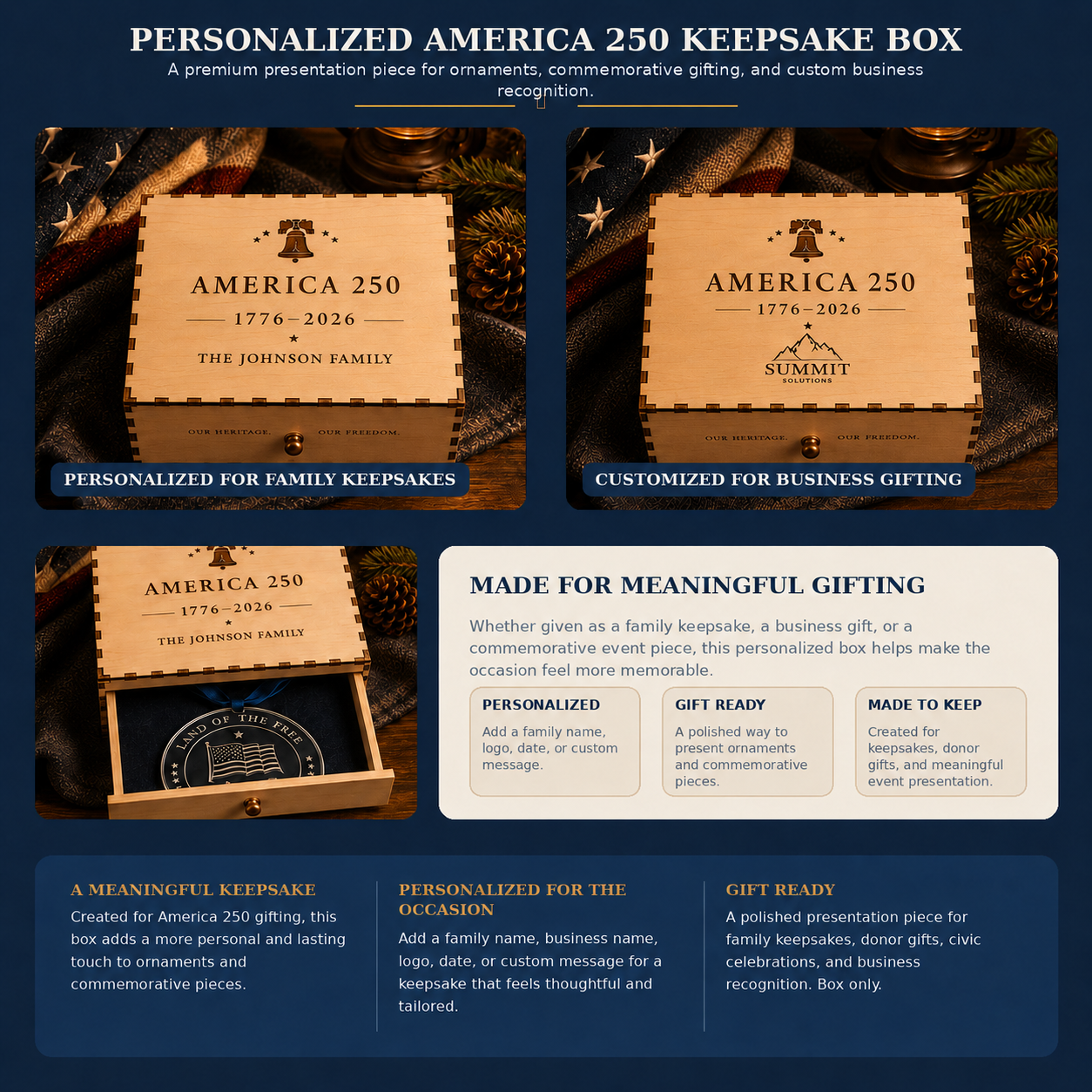 Personalized America 250 Commemorative Keepsake Box Infograph