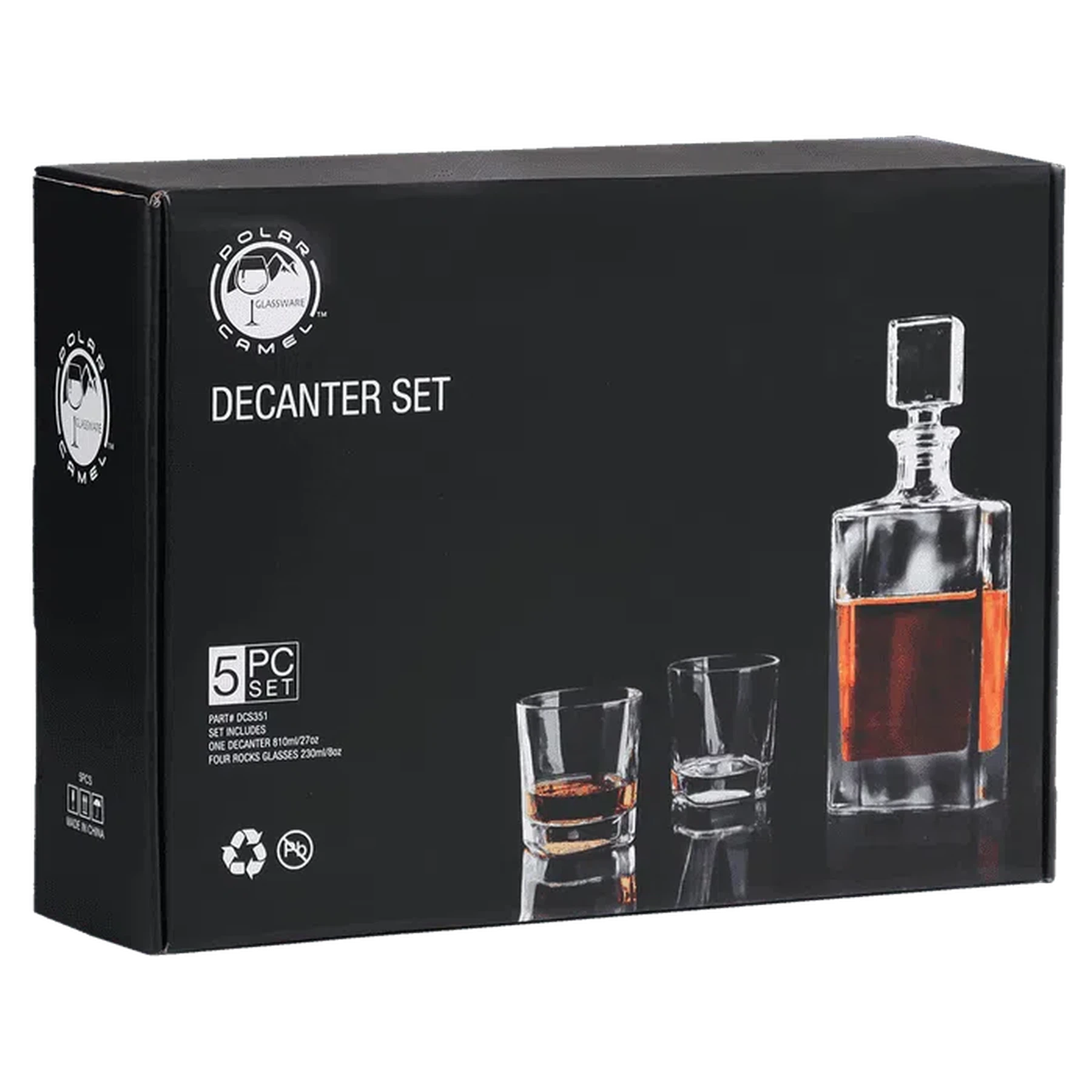 Rectangle Glass Decanter Set with Four Glasses and Gift Box