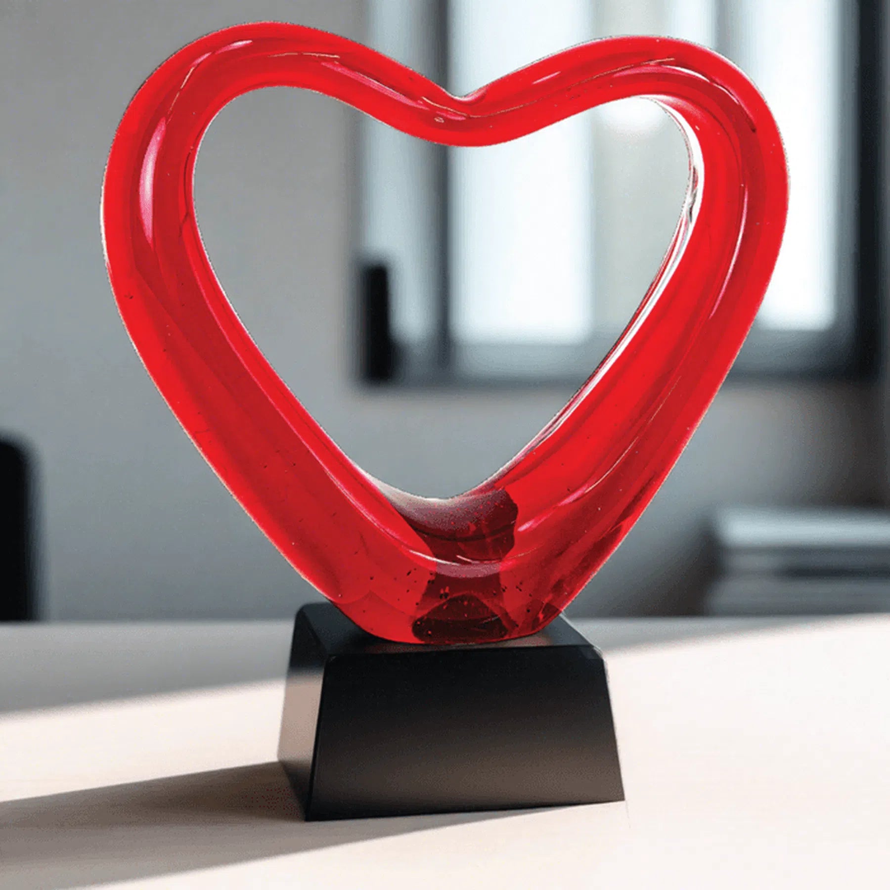 Red Heart Art Glass with Black Base