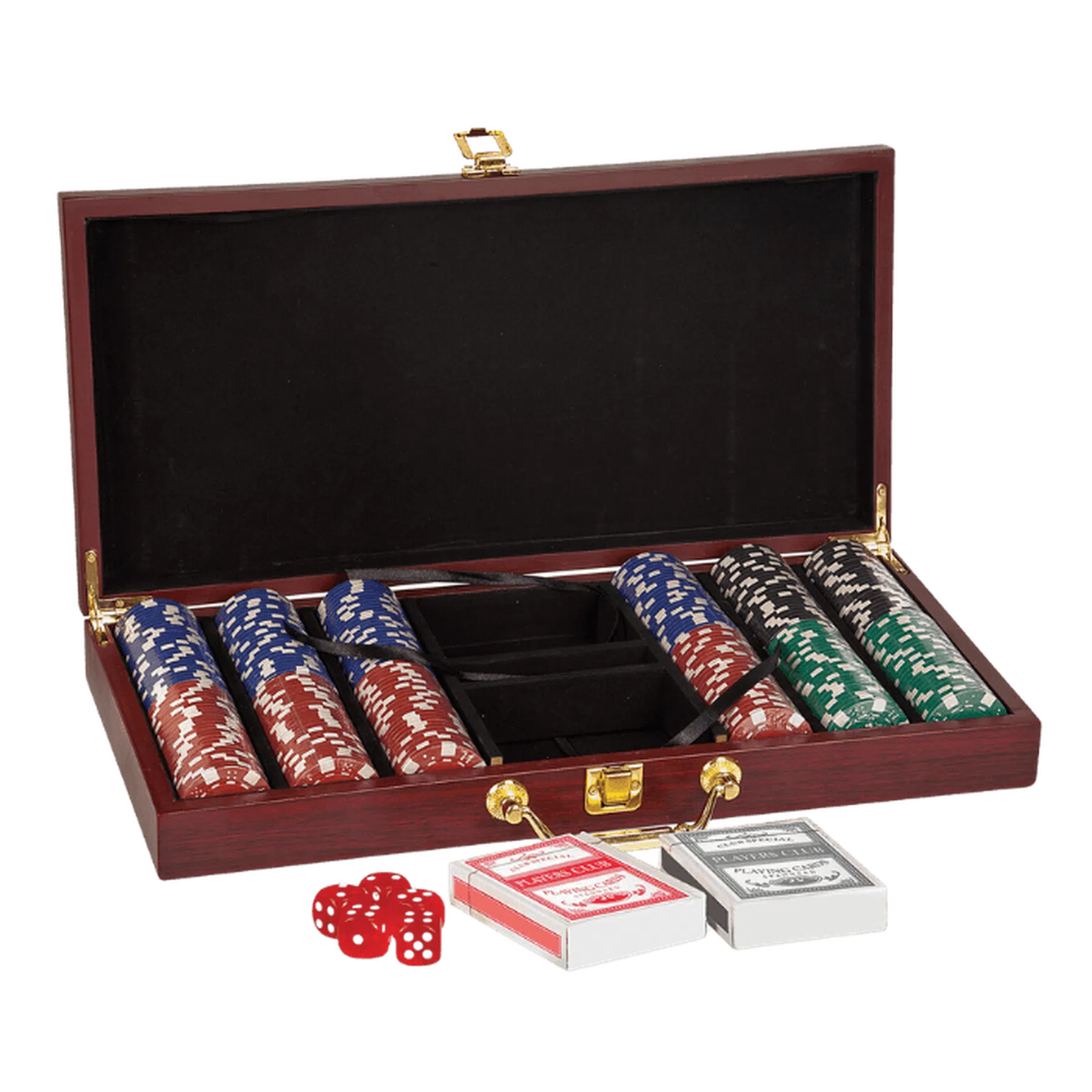 Rosewood Finish Poker Gift Set with 300 Chips, 2 Decks of Cards & 5 Dice