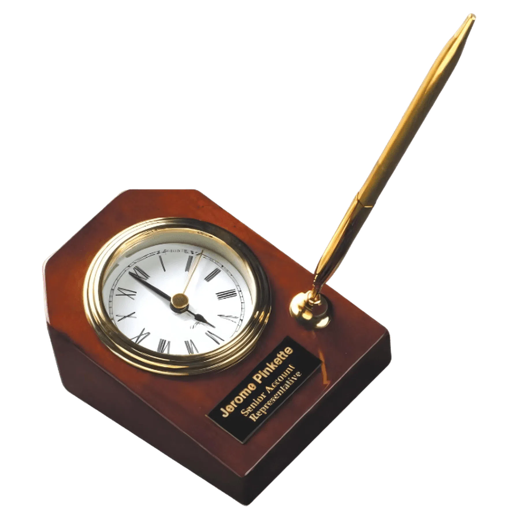 Rosewood Piano Finish Desk Clock with Pen