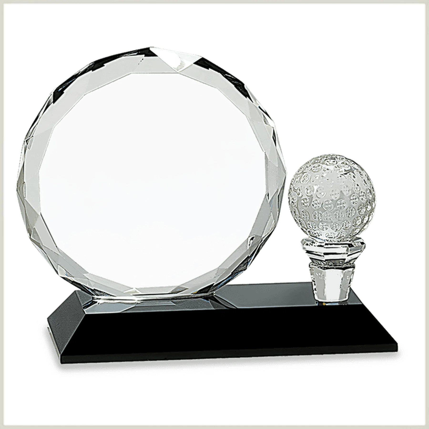 Round Facet Crystal with Golf Ball on Black Pedestal Base