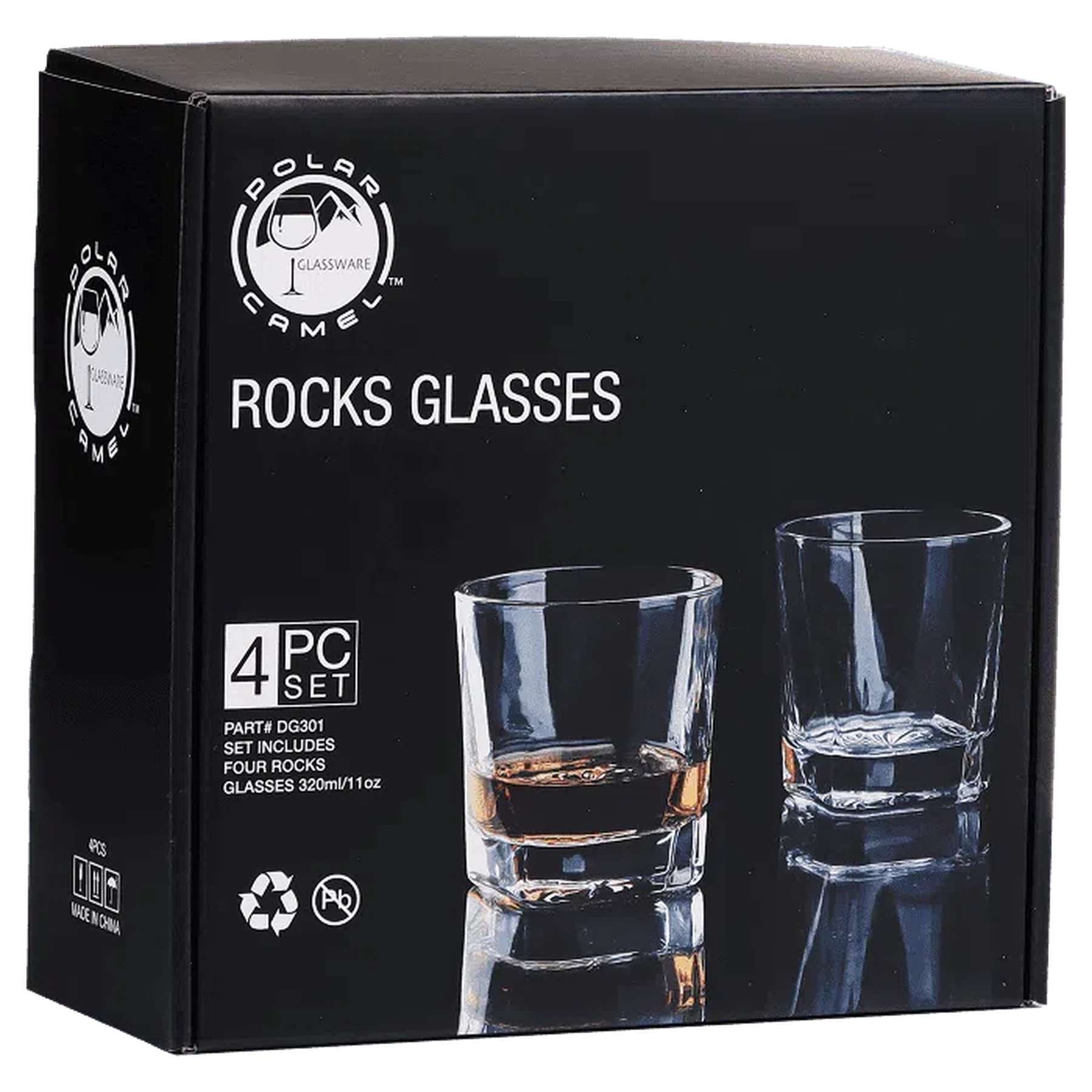 Set of Four 11 oz. Square Rocks Glasses in Gift Box