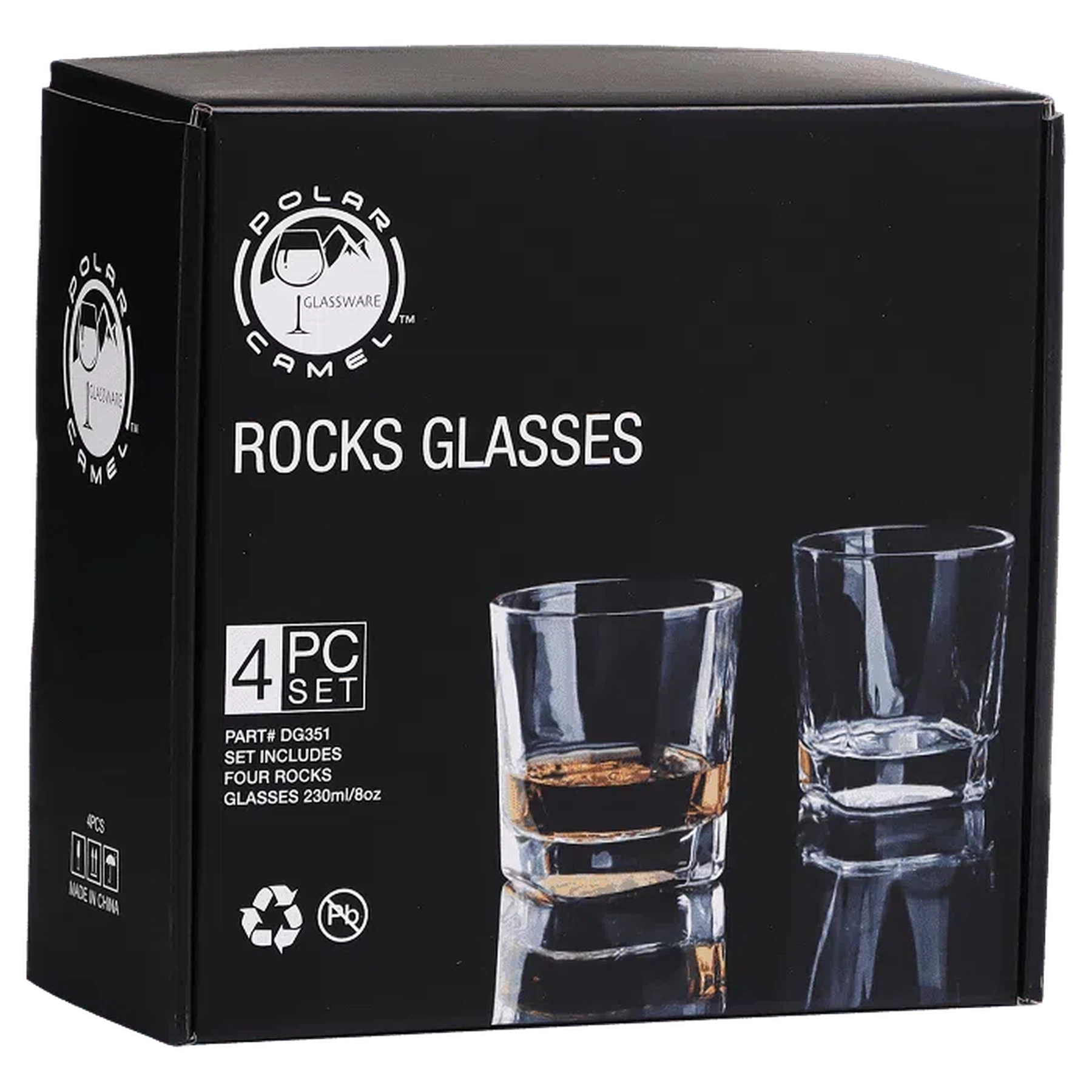 Set of Four 8 oz. Square Rocks Glasses in a Gift Box