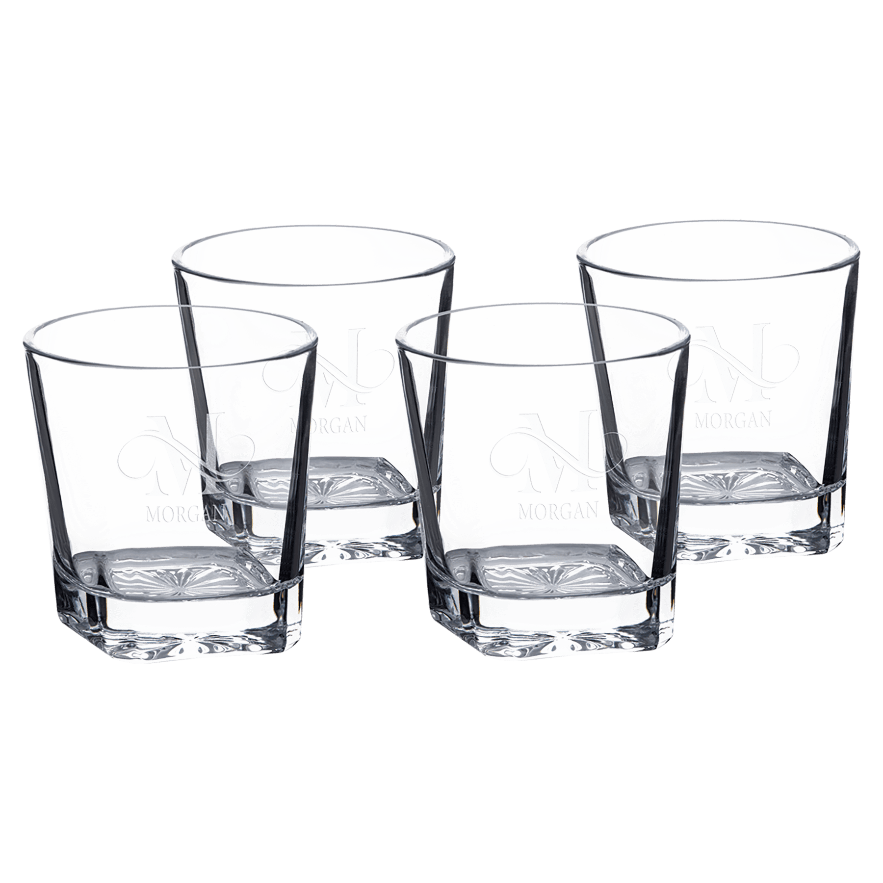 Personalized Whiskey Glasses - Set of 4 Gift Set Rectangle/Thick Bottom / 8 oz.