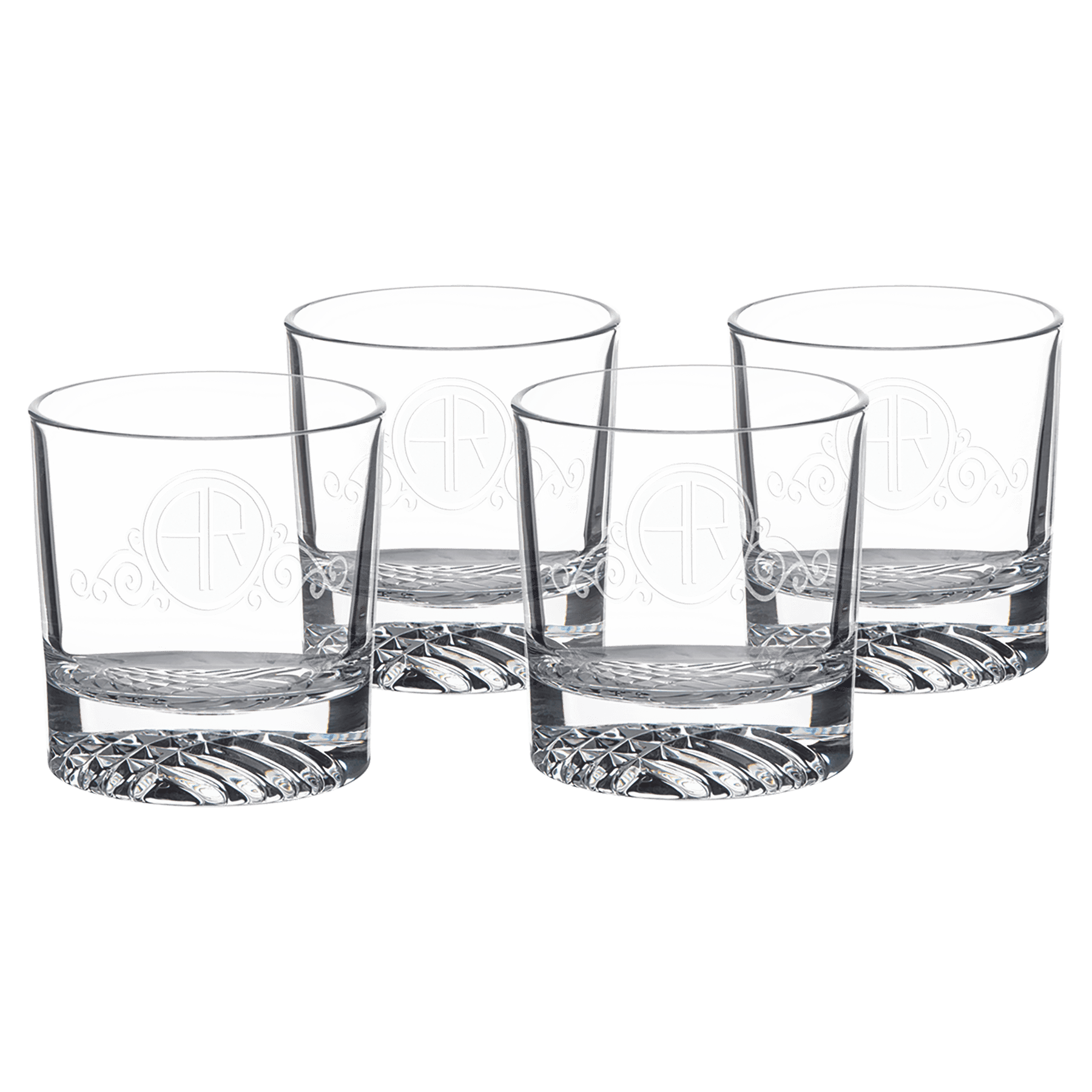 Personalized Whiskey Glasses - Set of 4 Gift Set Rectangle/Thick Bottom / 8 oz.