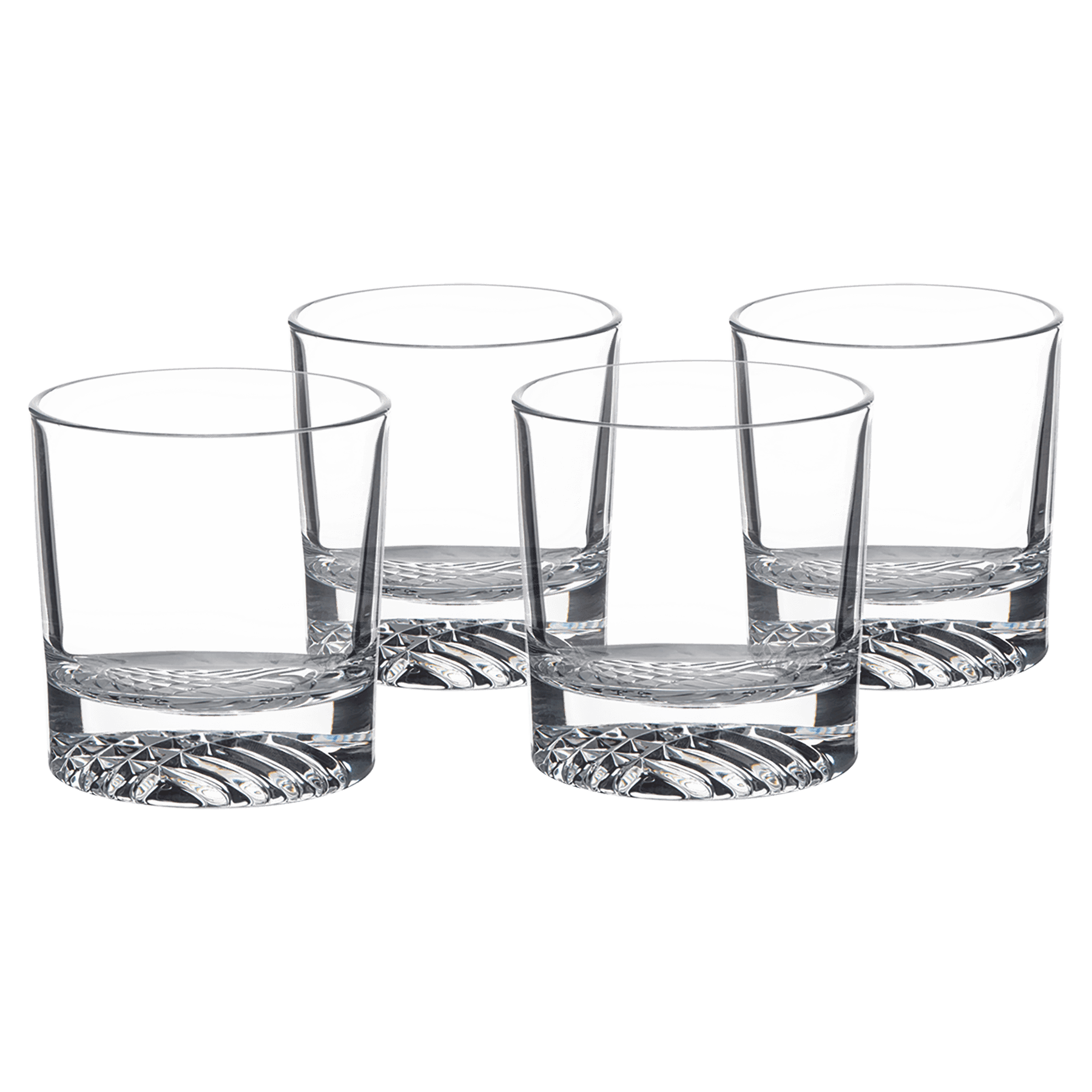 Personalized Whiskey Glasses - Set of 4 Gift Set Rounded Diamond Cut Bottom / 9 oz.