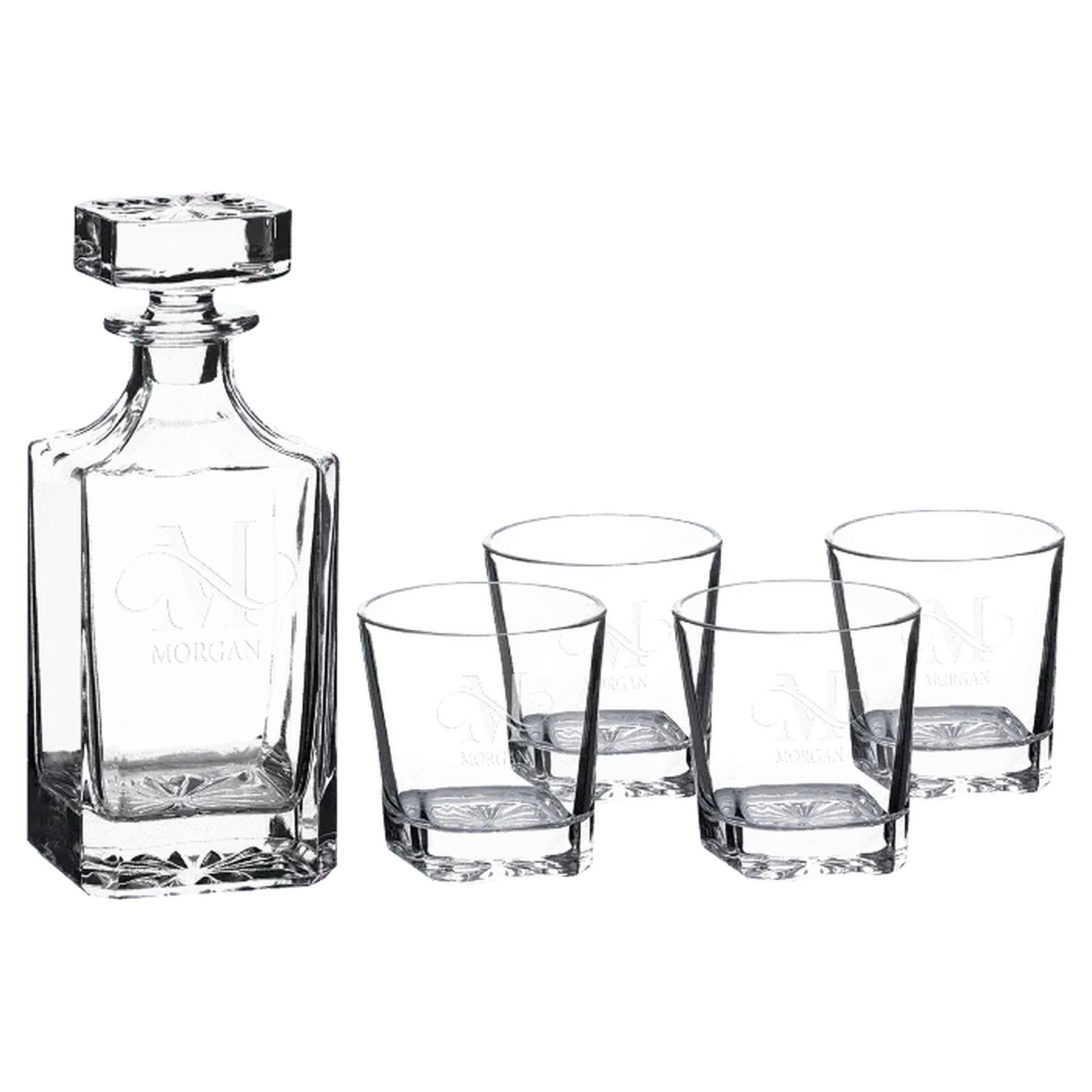 Square Glass Decanter Set with Four Glasses and Gift Box