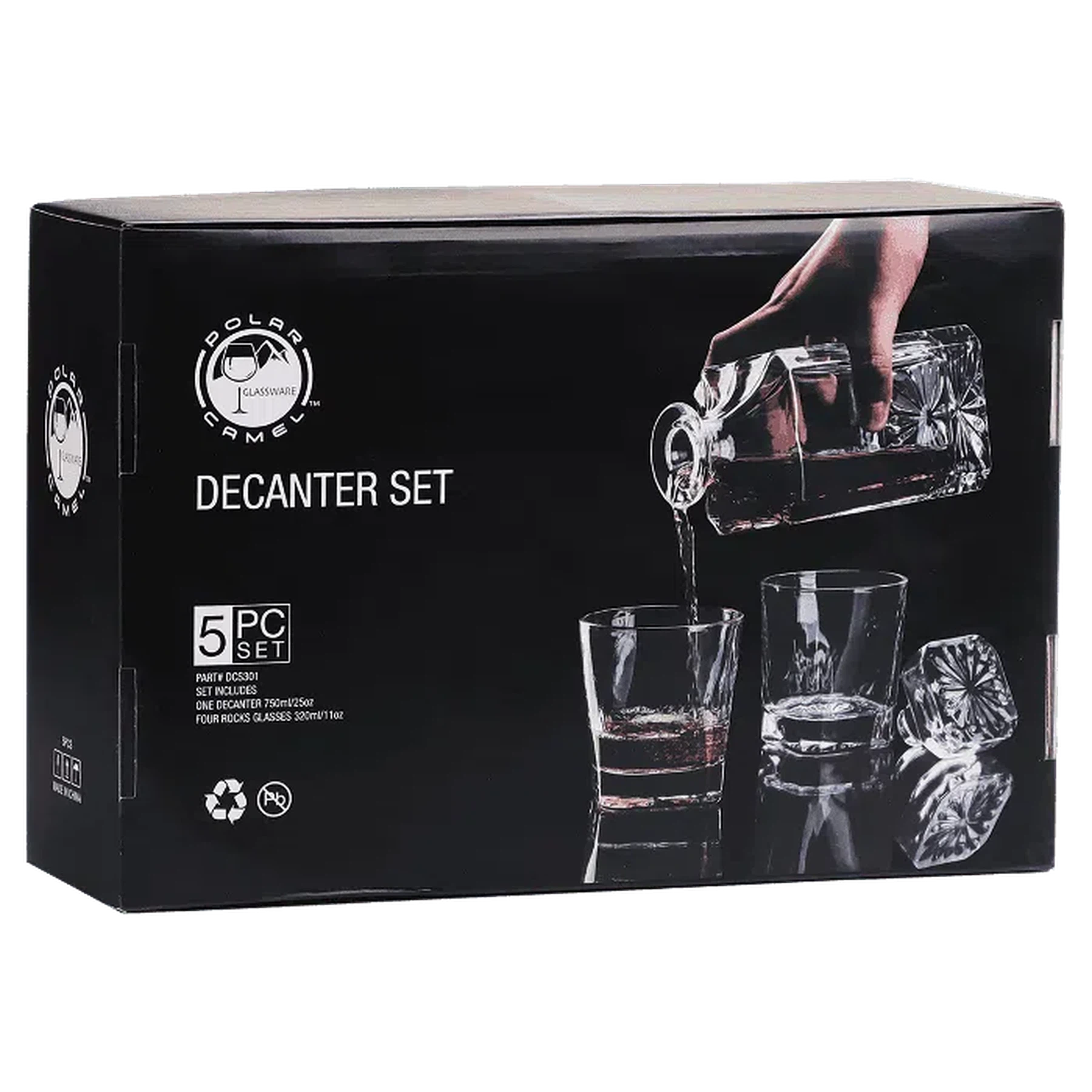 Square Glass Decanter Set with Four Glasses and Gift Box