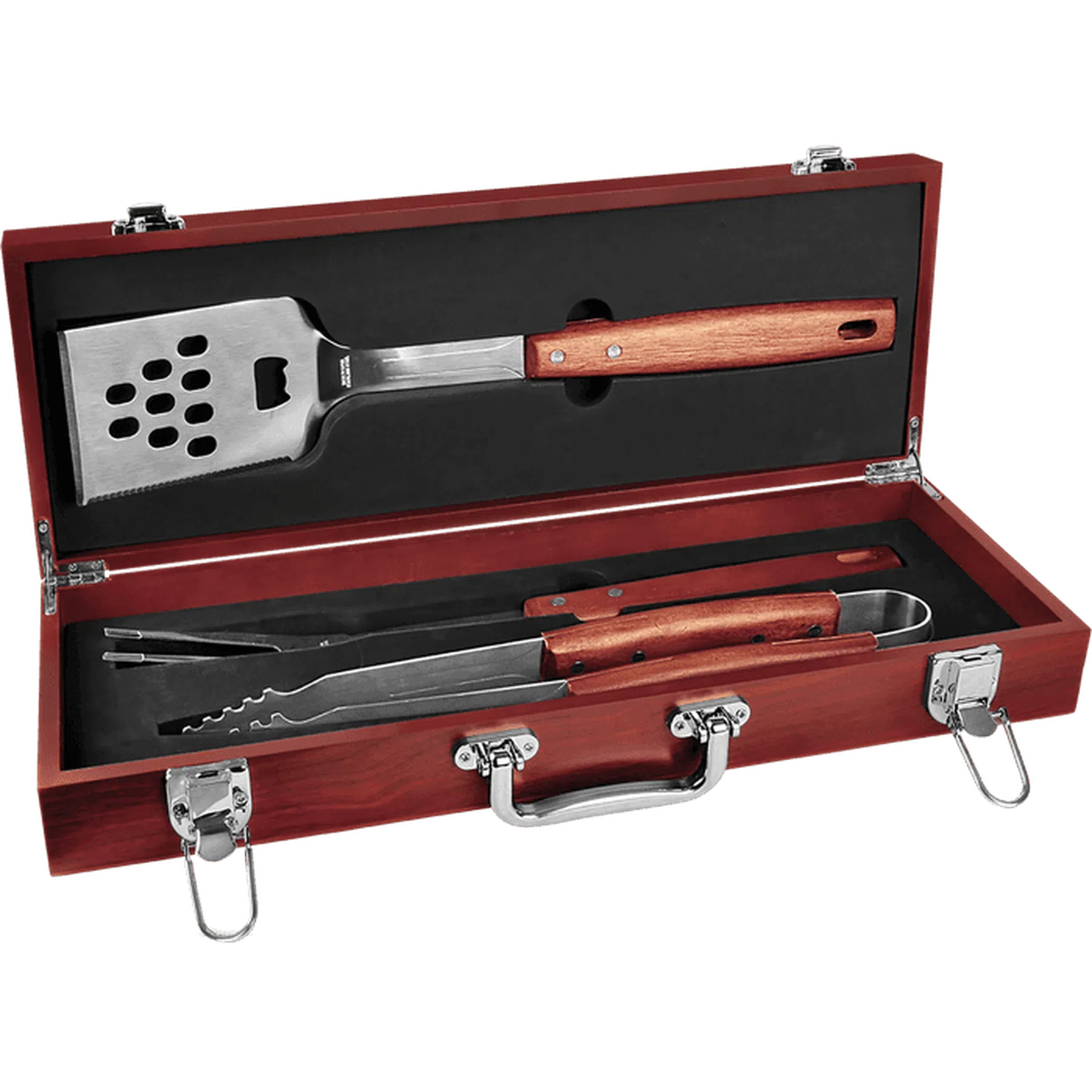 Three Piece Barbeque Set in Pine, Bamboo or Rosewood Case