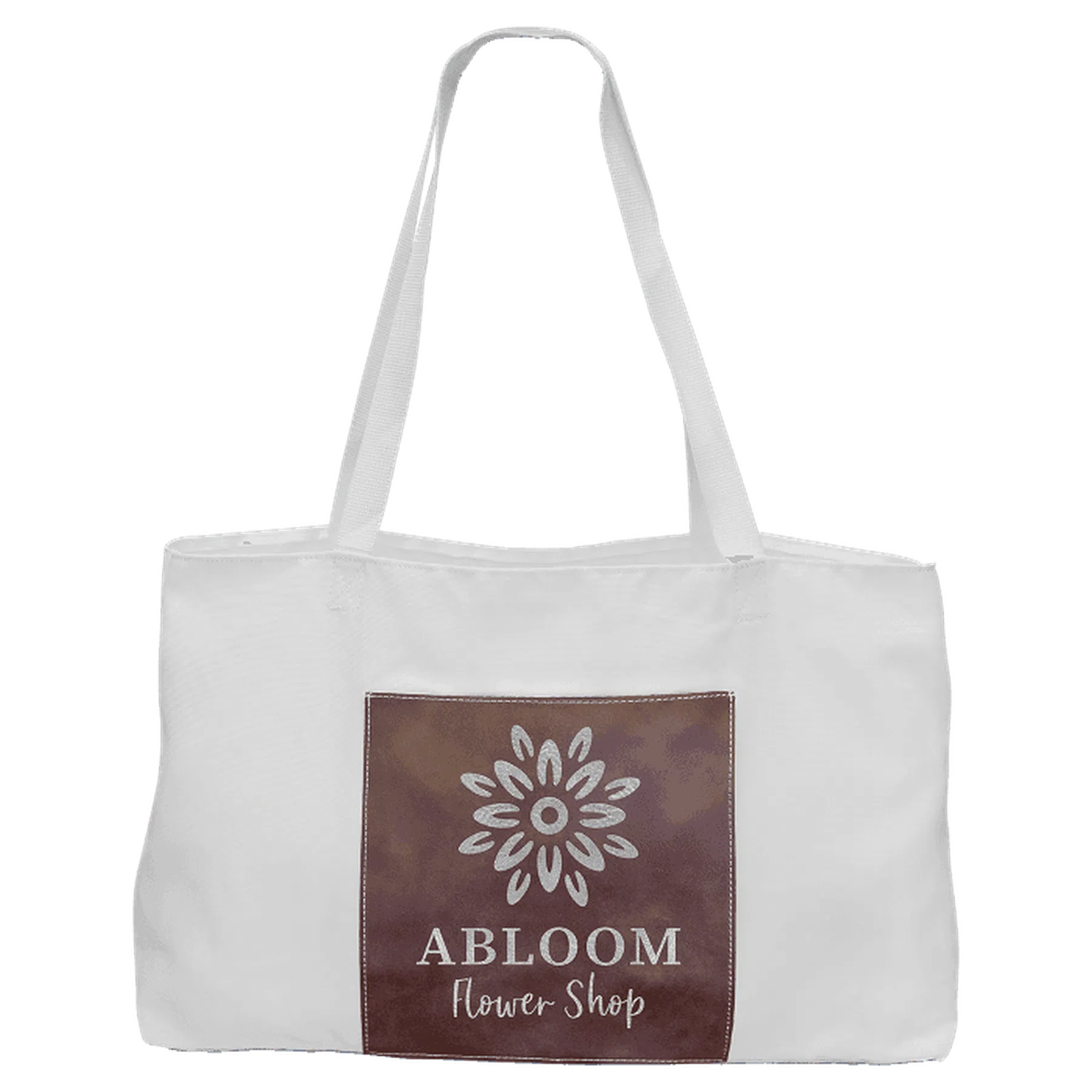 White Canvas Bag with 5" Gusset and Leatherette Trim