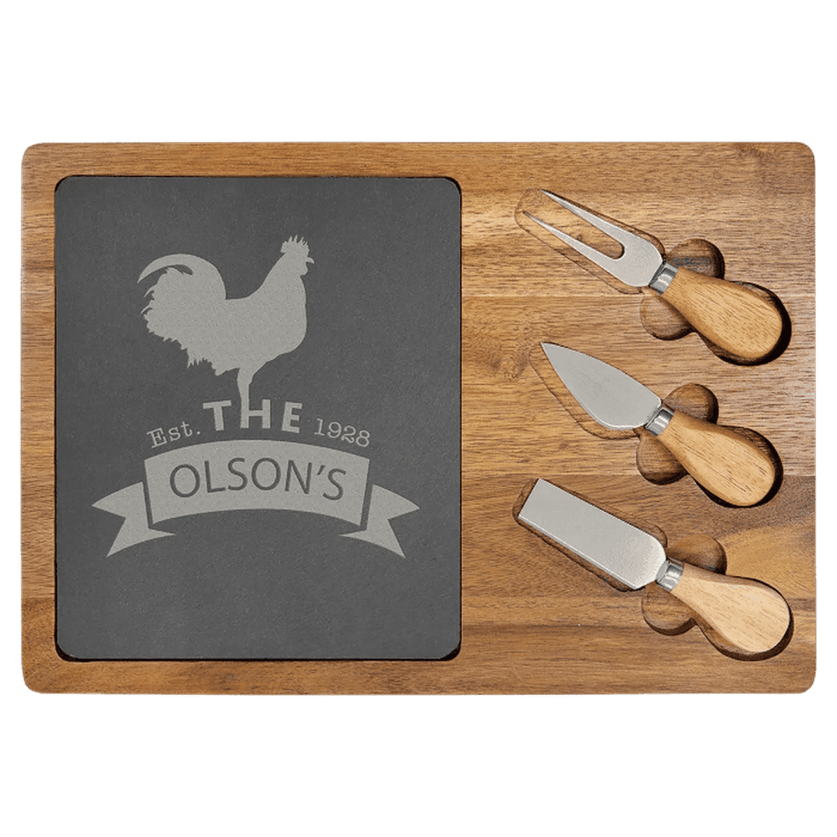Acacia Wood and Slate Cheese Board Set with Serving Tools - Rectangle (with 3 Cheese Tools)