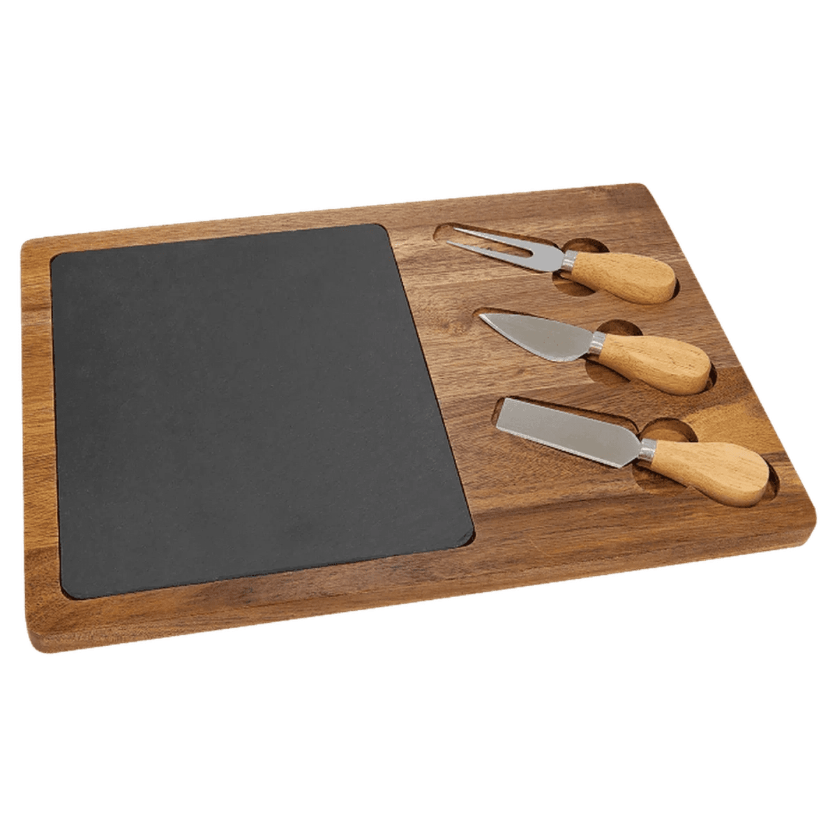 Acacia Wood and Slate Cheese Board Set with Serving Tools - Rectangle (with 3 Cheese Tools)