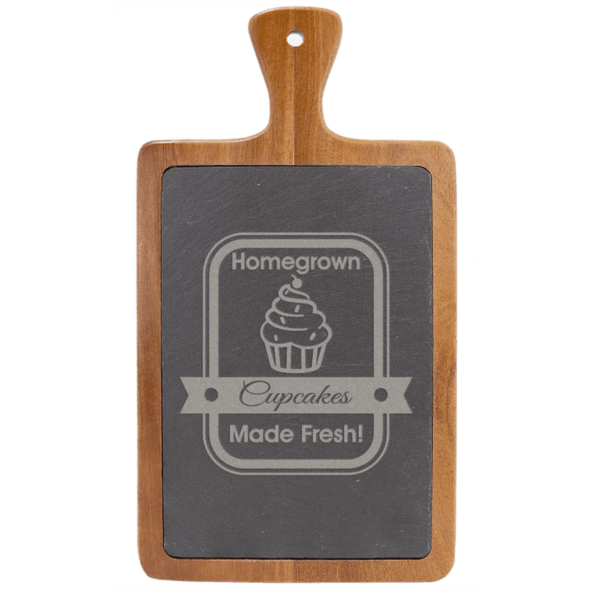 Acacia Wood/Slate Cutting Board with Paddle Handle (Two Sizes) - LightForce Laser Engraving, LLC