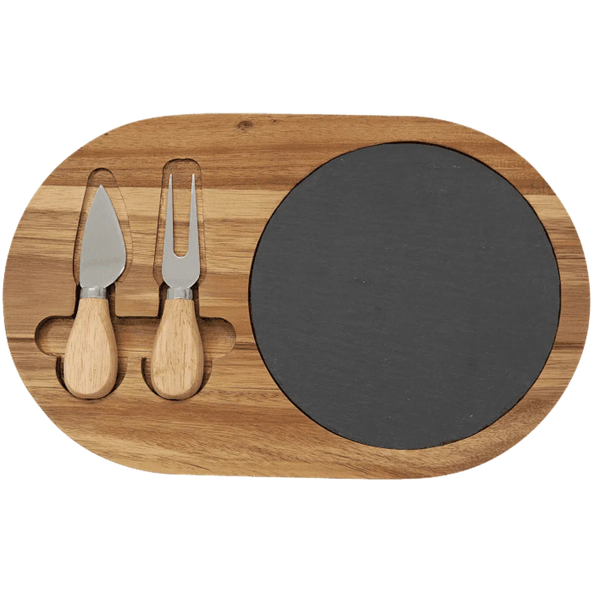 Acacia Wood/Slate Oval Cheese Set with Two Tools - LightForce Laser Engraving, LLC