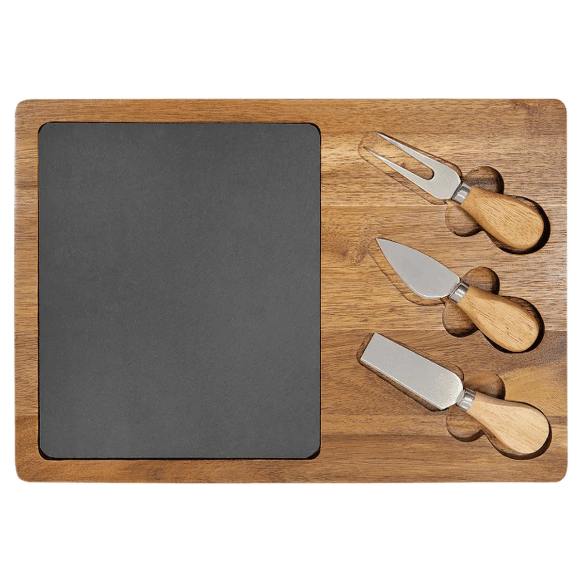 Acacia Wood/Slate Rectangle Cheese Set with Three Tools - LightForce Laser Engraving, LLC