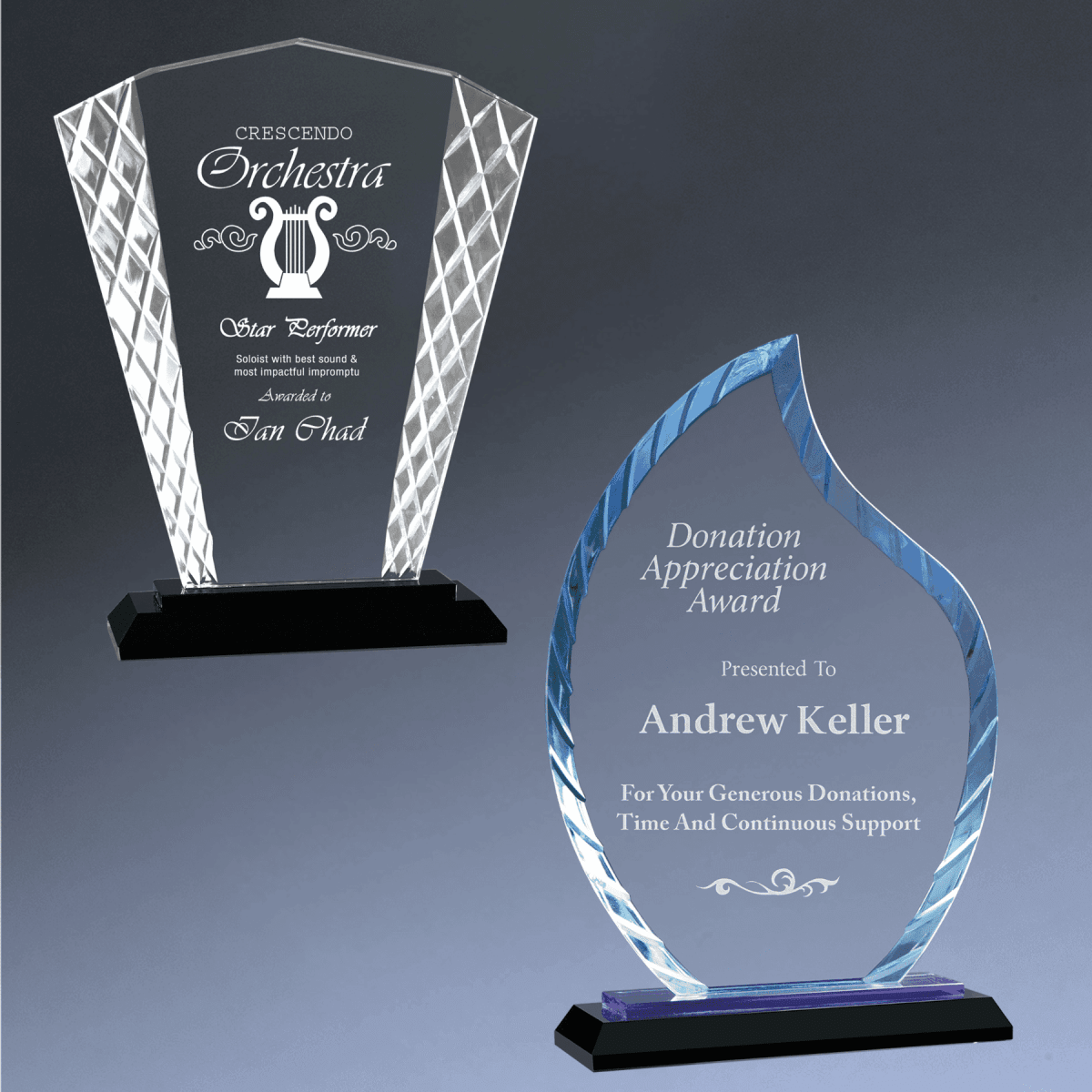 Accent Glass Awards in Fan, Flame, and Diamond Designs - Diamond
