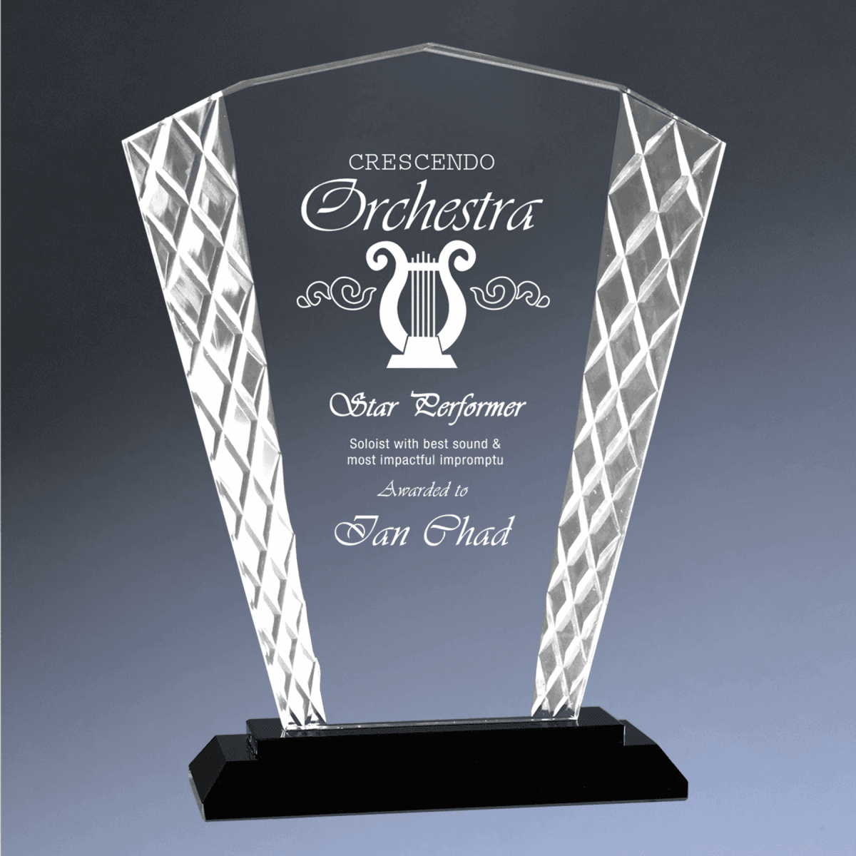 Accent Glass Awards in Fan, Flame, and Diamond Designs - Fan