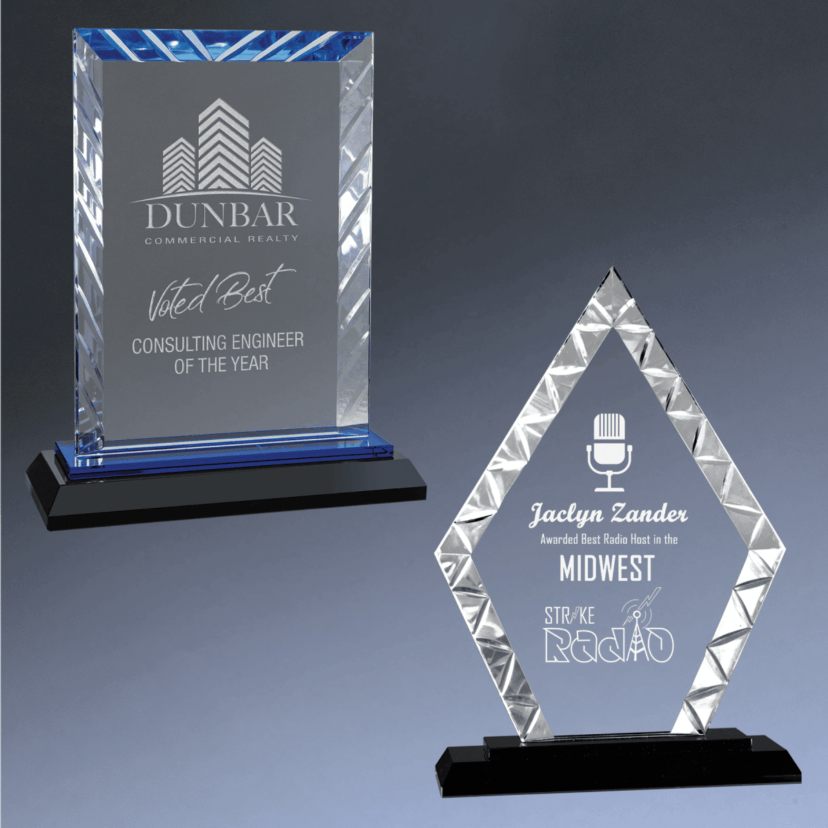 Accent Glass Awards in Fan, Flame, and Diamond Designs - Diamond