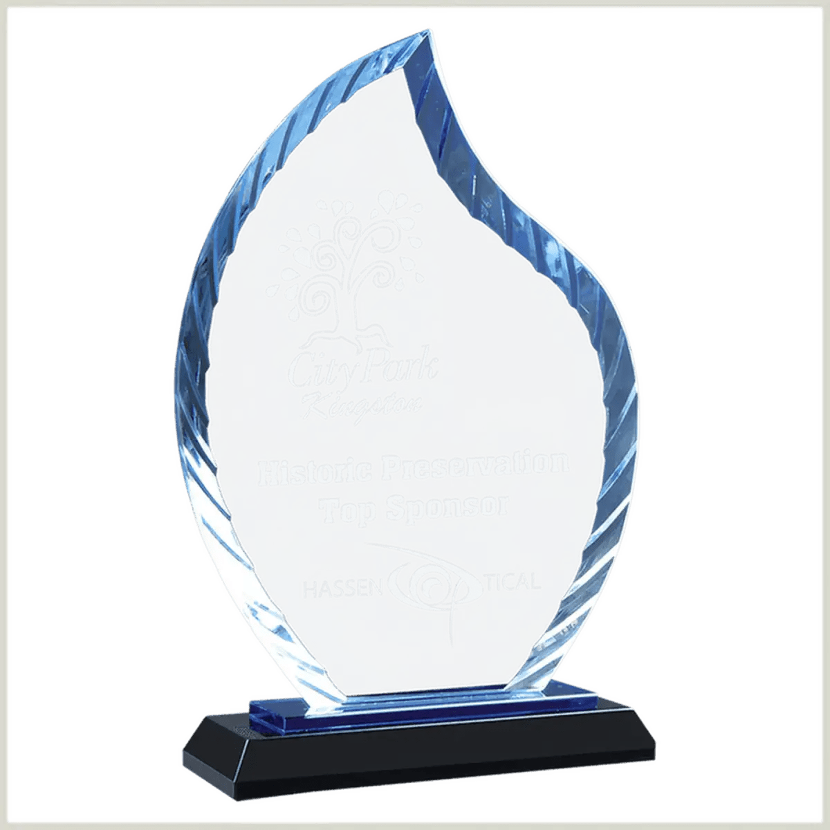 Accent Glass Awards in Fan, Flame, and Diamond Designs - Rectangle