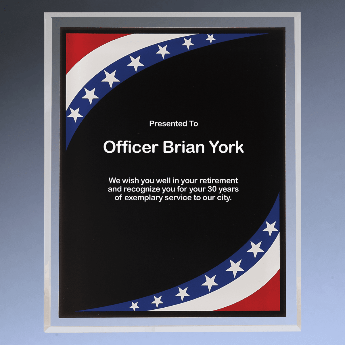 Acrylic Award Plaque – Marble, Stars & Stripes or Solid Black - 7" x 9"
