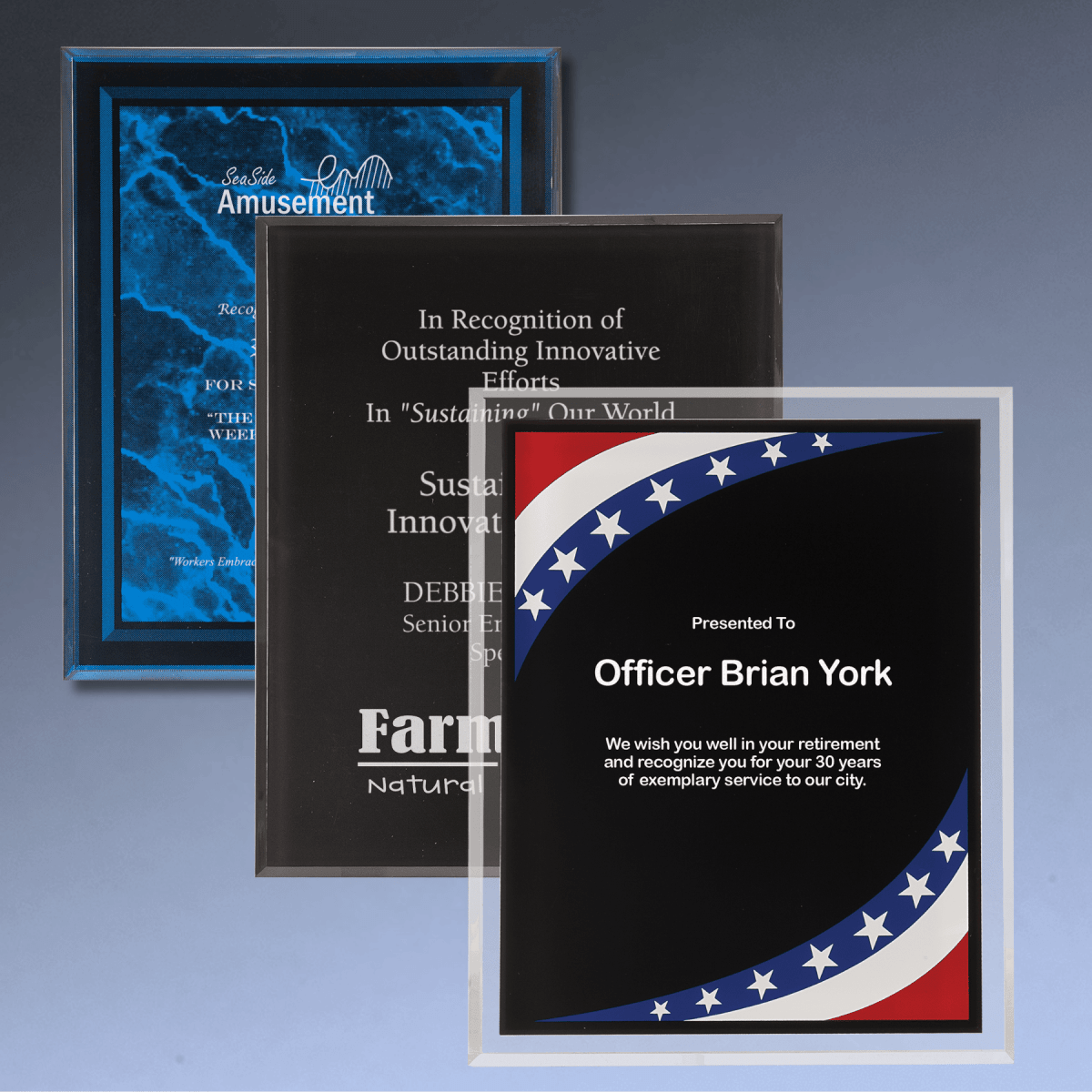 Acrylic Award Plaque – Marble, Stars & Stripes or Solid Black - 7" x 9"