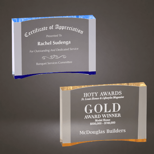Acrylic Crescent Award | Gold or Blue Color Foil Base - Blue