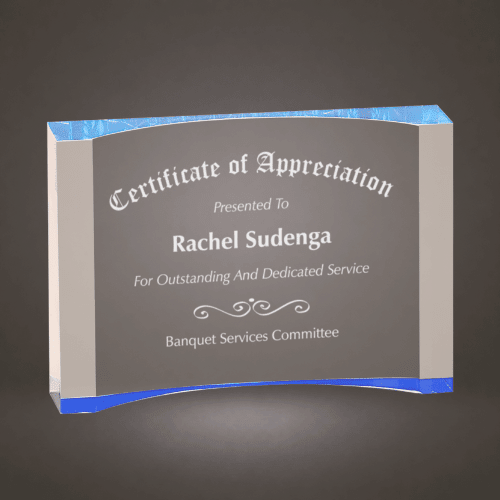 Acrylic Crescent Award | Gold or Blue Color Foil Base - Blue