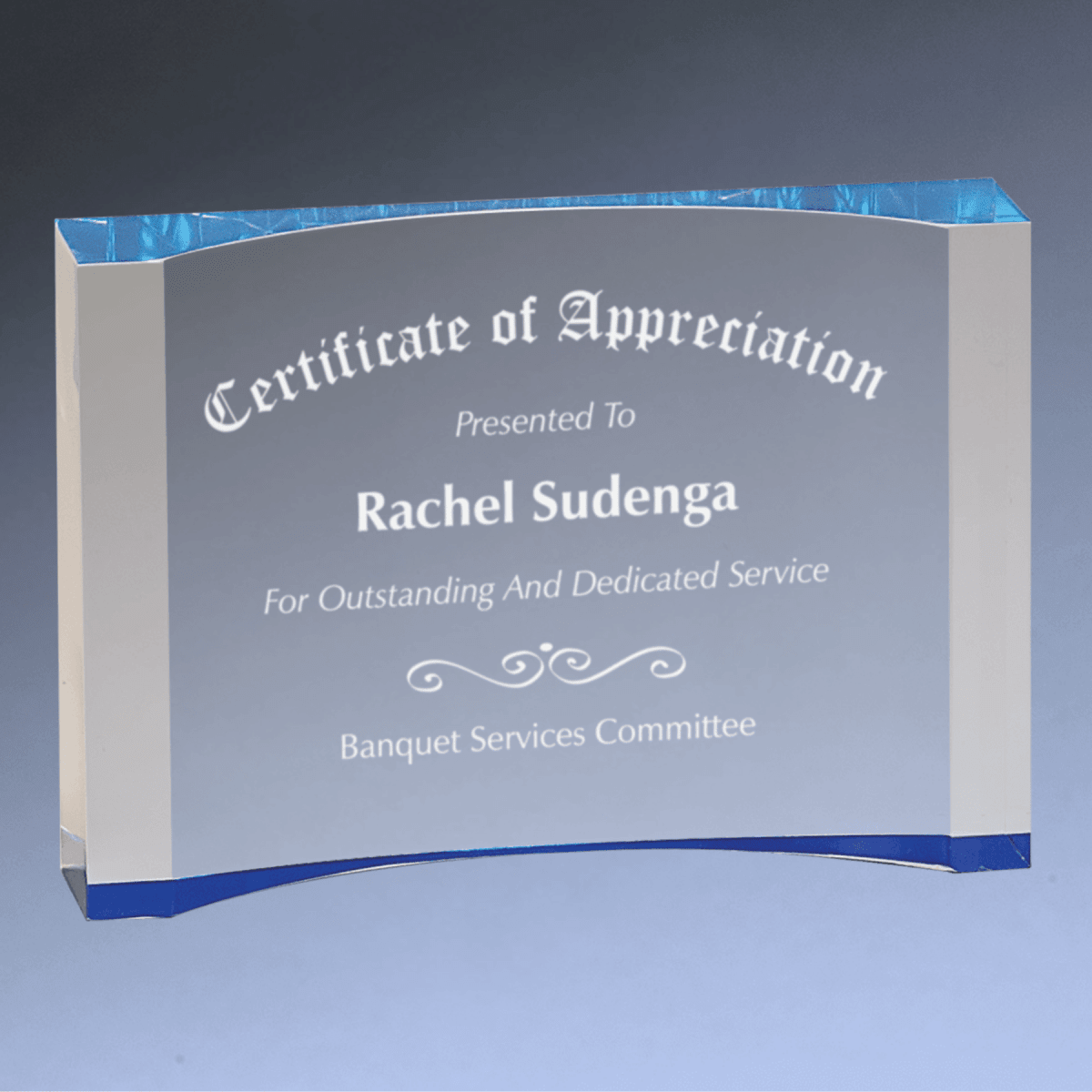 Acrylic Crescent Award with Color Foil Base and Custom Engraving - Blue