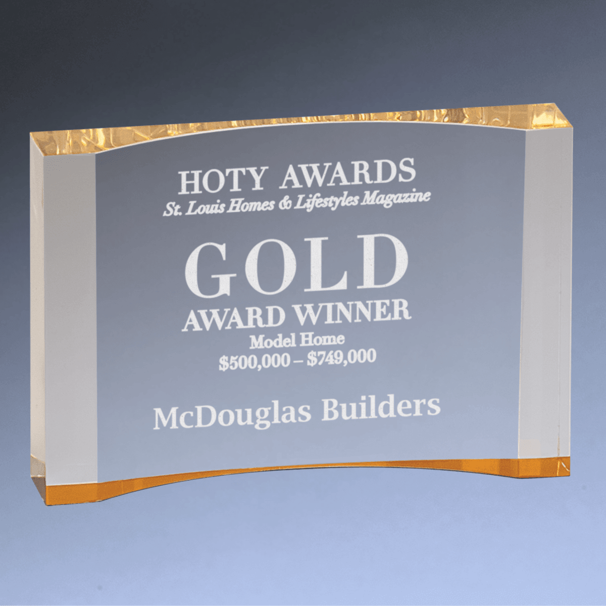 Acrylic Crescent Award with Color Foil Base and Custom Engraving - Gold