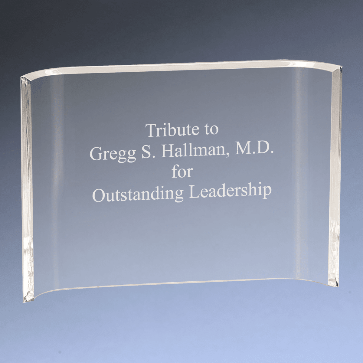 Acrylic Crescent Awards - Solid Clear or with Blue or Gold Tints - Clear